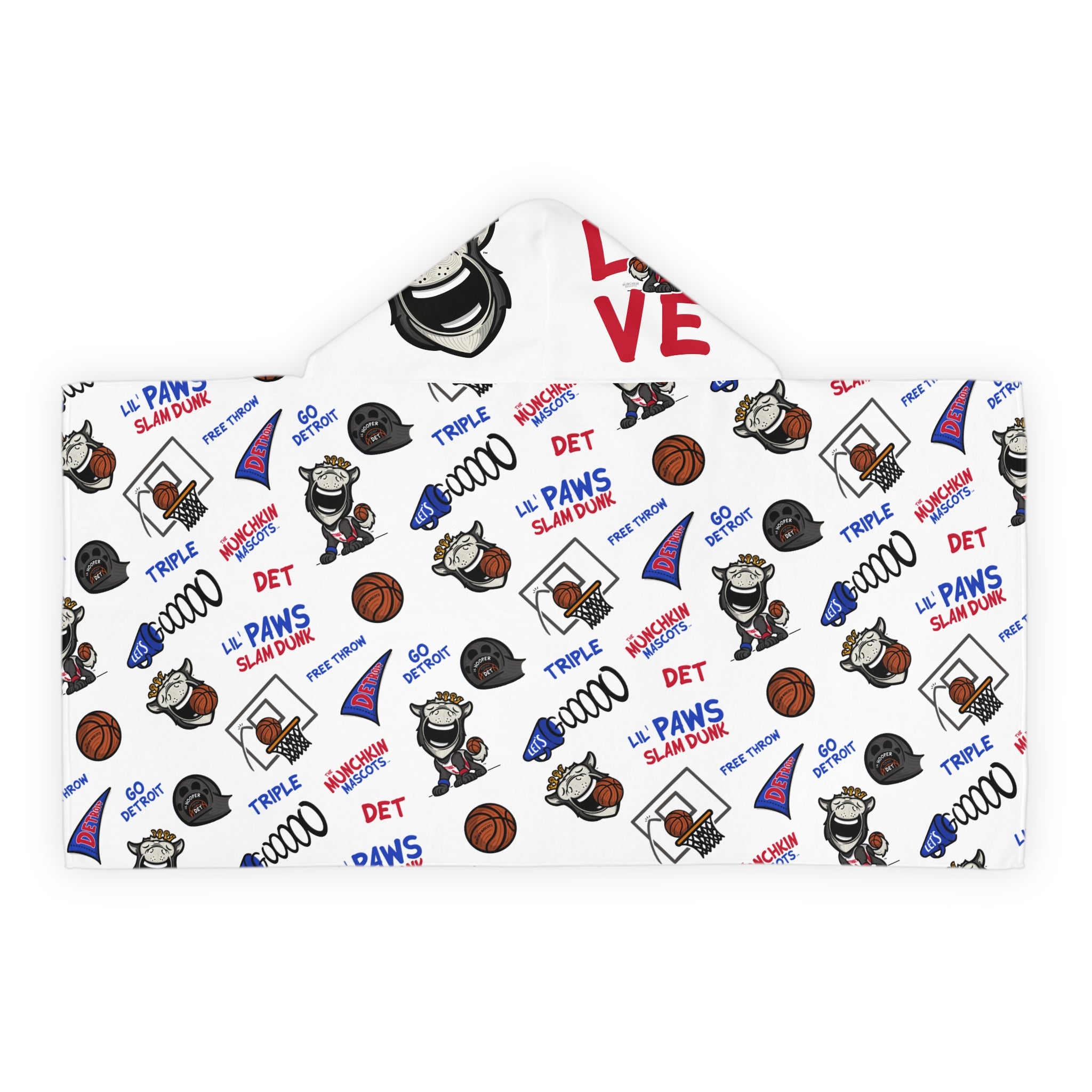 Detroit Basketball Hooded Towel Lil' Hooper Pattern | Hand-Drawn Art | Gifts for Kids