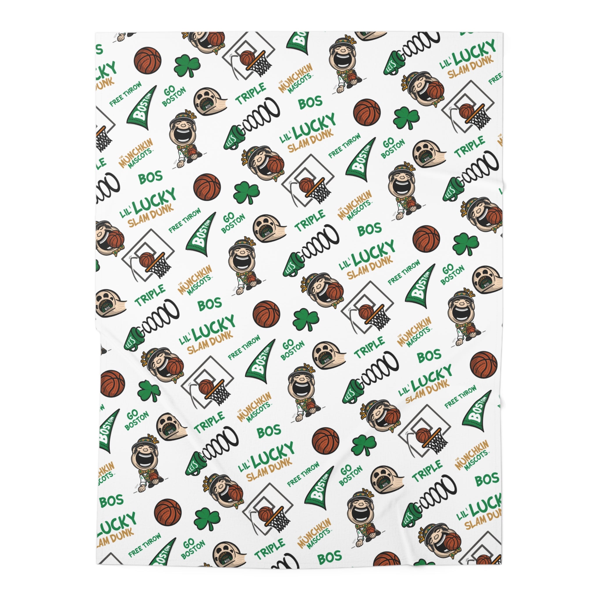 Boston Basketball Baby Swaddle Blanket Lil' Lucky Pattern | Hand-Drawn Art | Gifts for Newborns