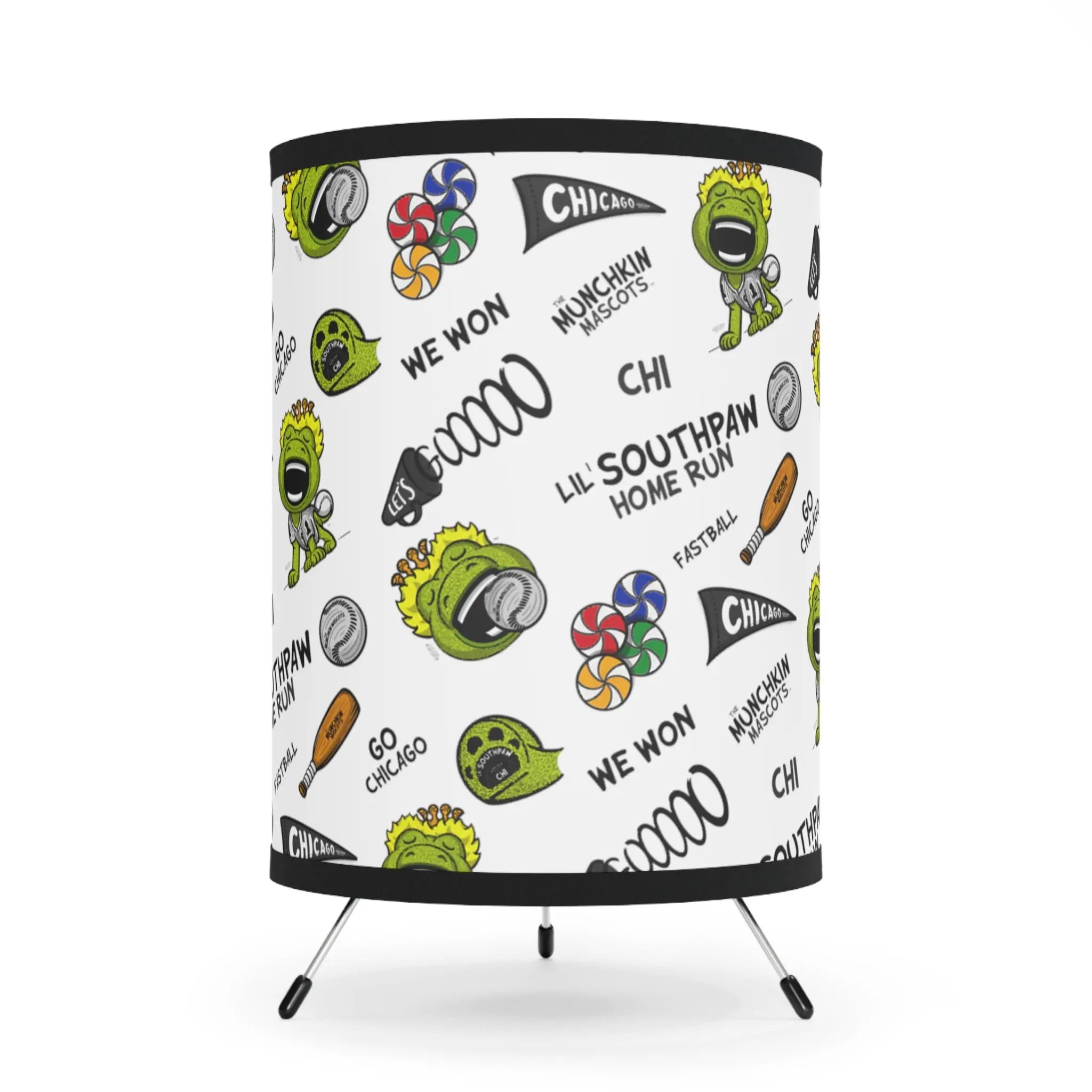 Tripod Lamp with High-Res Printed Shade, US/CA plug - Pattern - Lil' Tommy CHI Hockey Printify