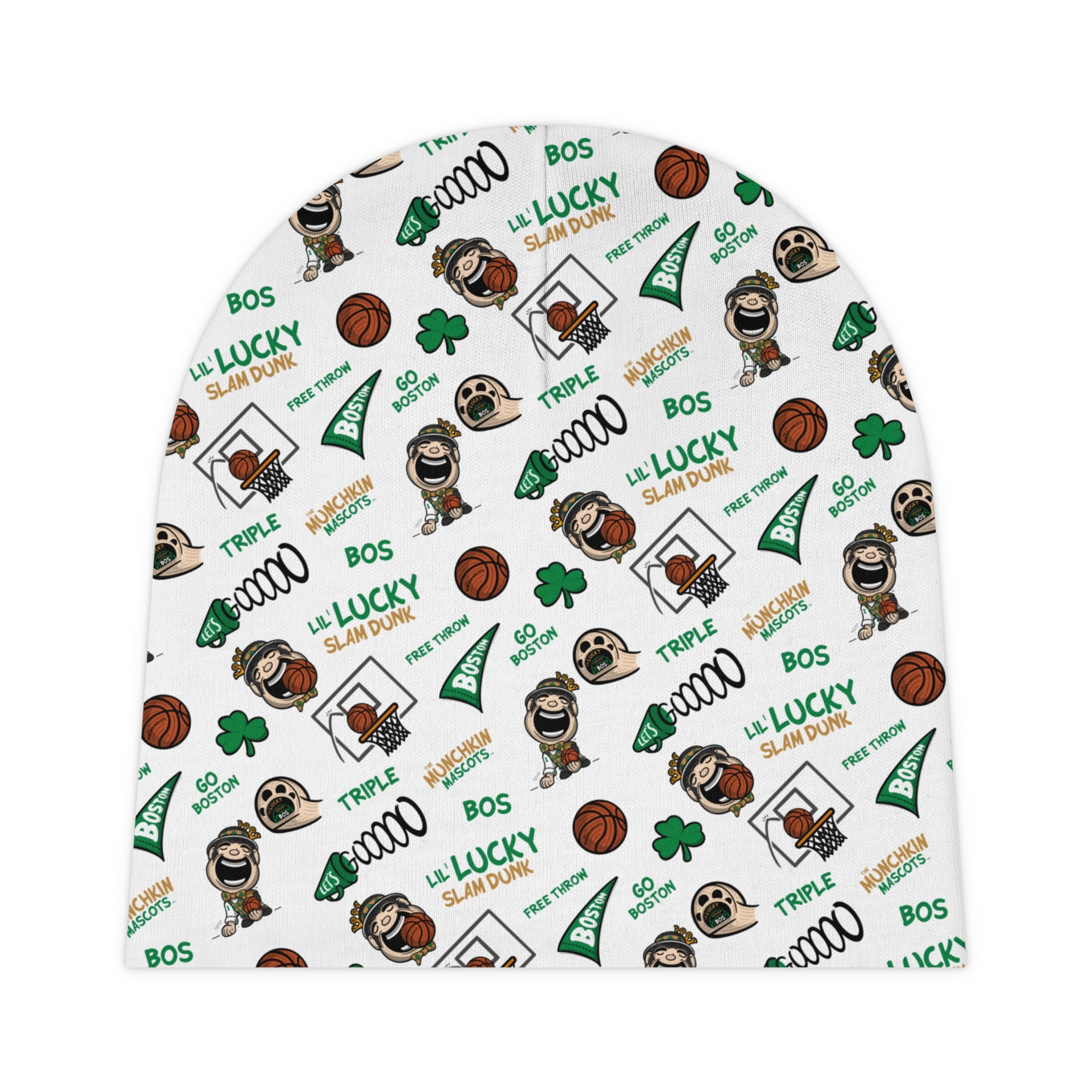 Boston Basketball Baby Beanie Lil' Lucky Pattern | Hand-Drawn Art | Gifts for Newborns