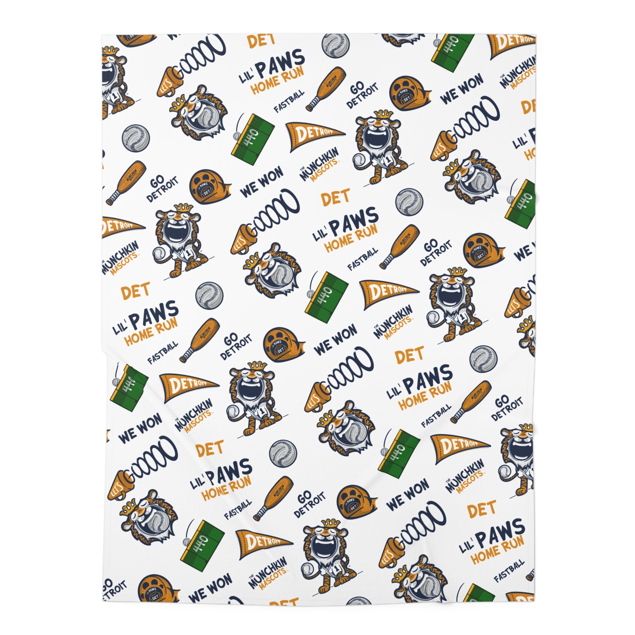 Detroit Baseball Baby Swaddle Blanket Lil' Paws Pattern | Hand-Drawn Art | Gifts for Newborns