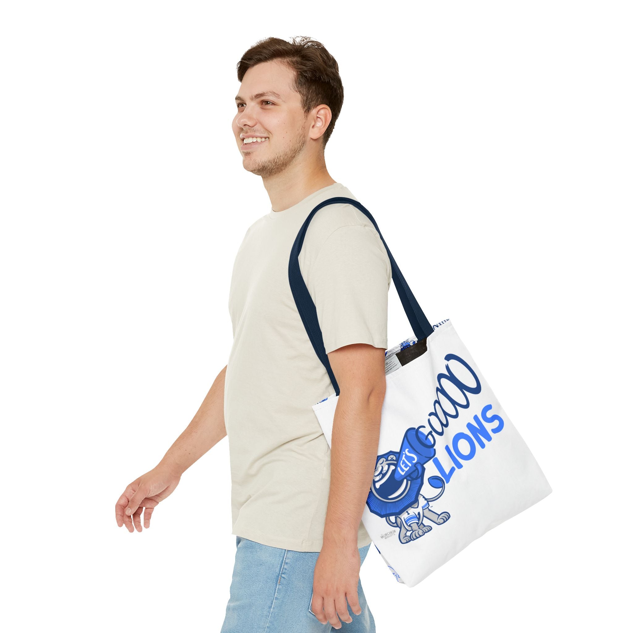 Detroit Football Tote Bag Lil' Roary 'Let's Go' + Pattern | Hand-Drawn Art | Gifts for Parents