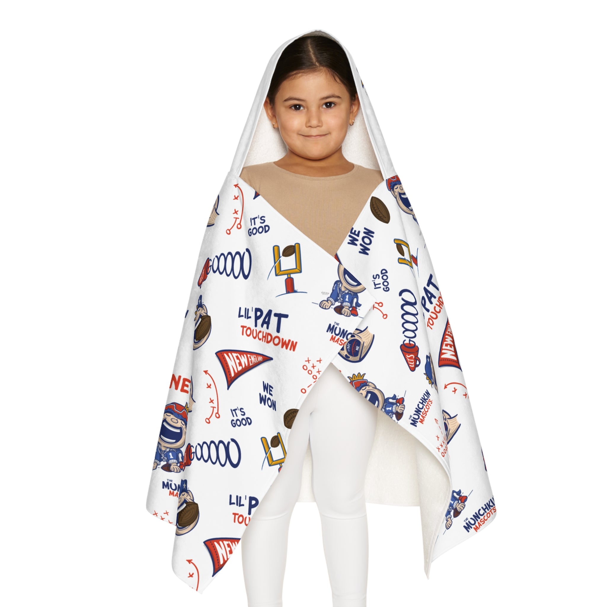 New England Football Hooded Towel Lil' Pat Pattern | Hand-Drawn Art | Gifts for Kids