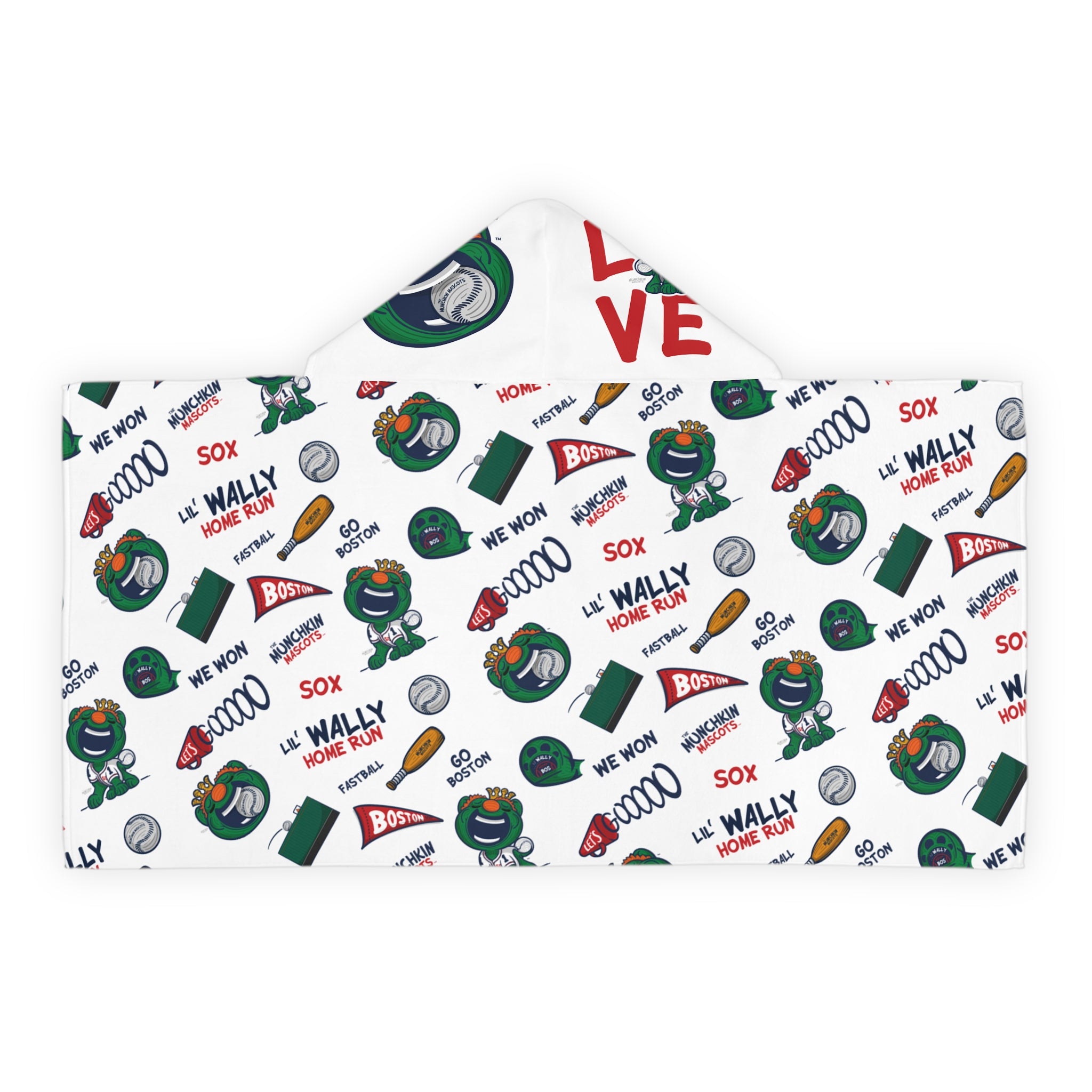 Boston Baseball Hooded Towel Lil' Wally Pattern | Hand-Drawn Art | Gifts for Kids