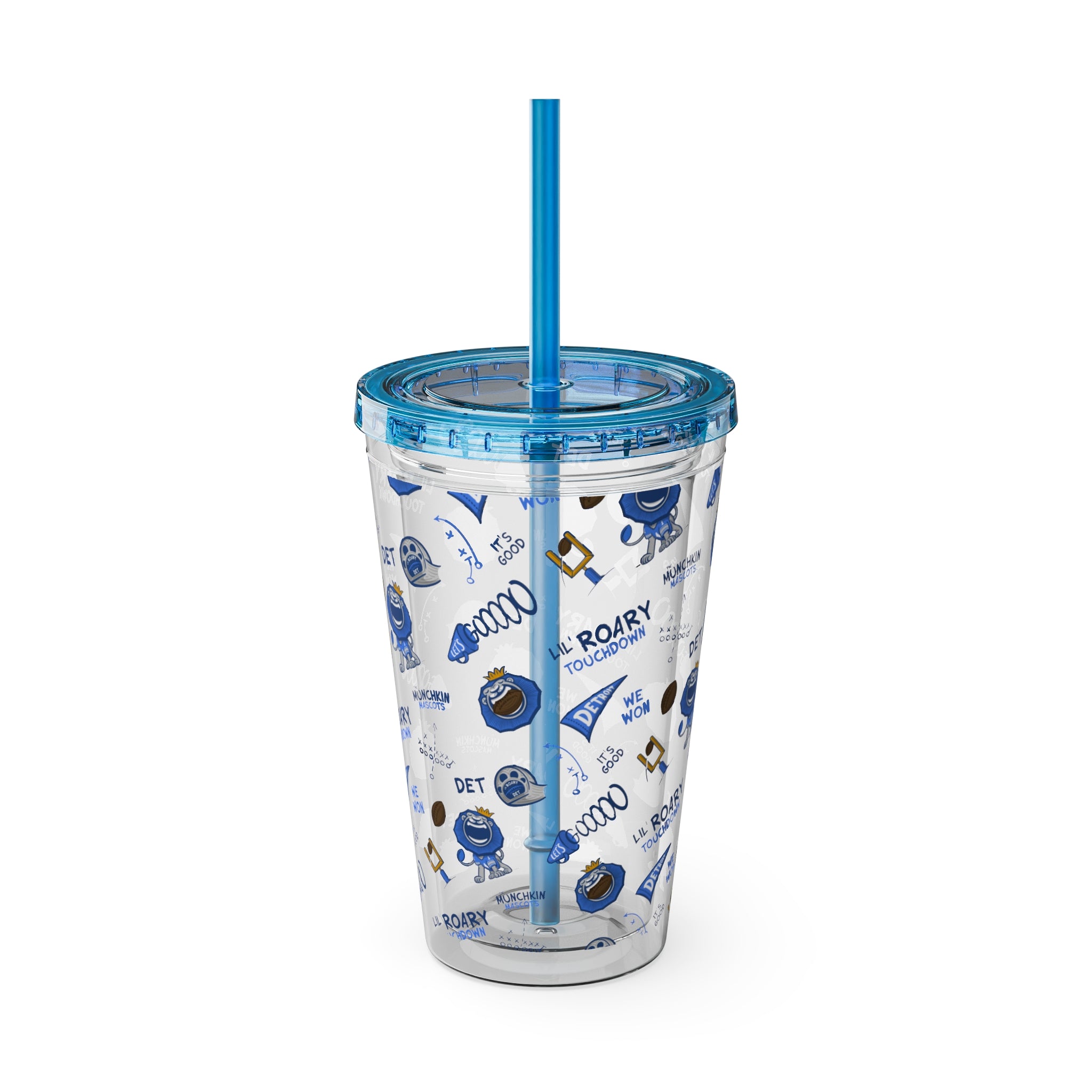 Detroit Football Tumbler with Straw Lil' Roary Pattern | Hand-Drawn Art | Gifts for Kids