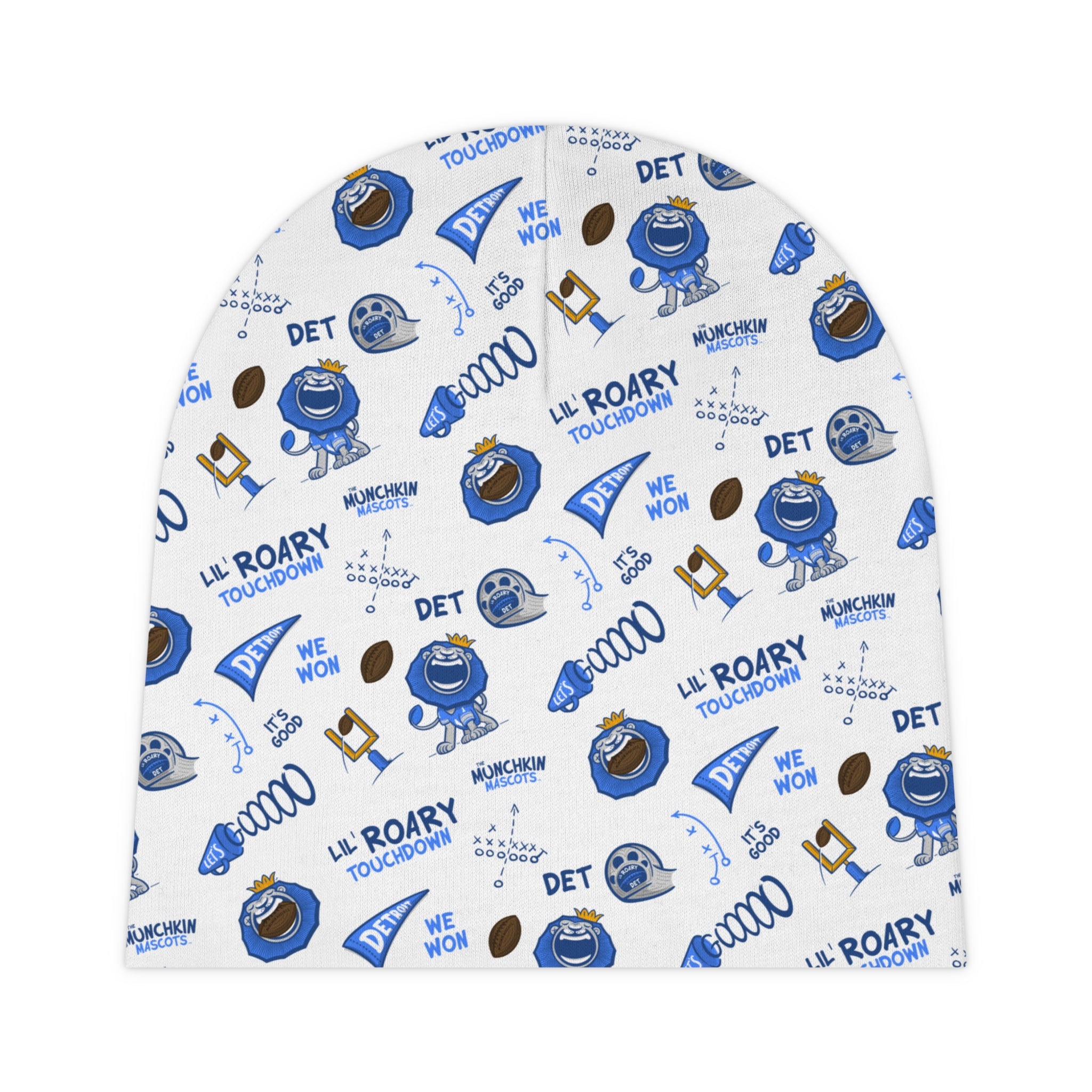 Detroit Football Baby Beanie Lil' Roary Pattern | Hand-Drawn Art | Gifts for Newborns
