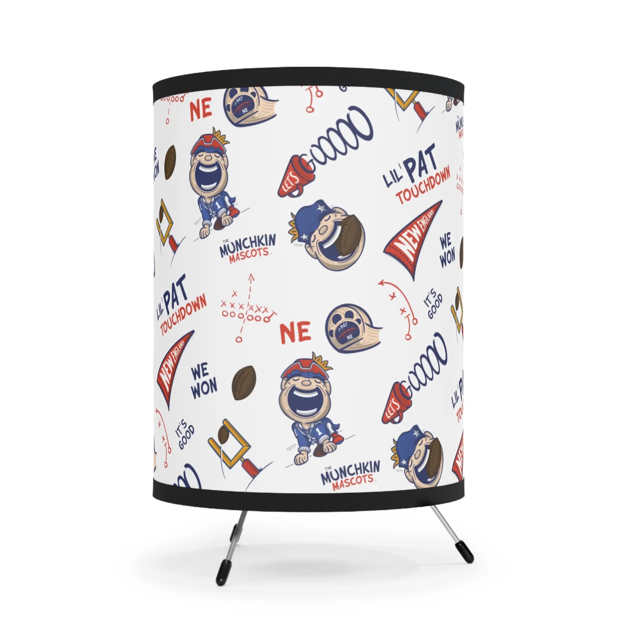 Tripod Lamp with High-Res Printed Shade, US\CA plug - Pattern - Lil' Pat NE Football Printify