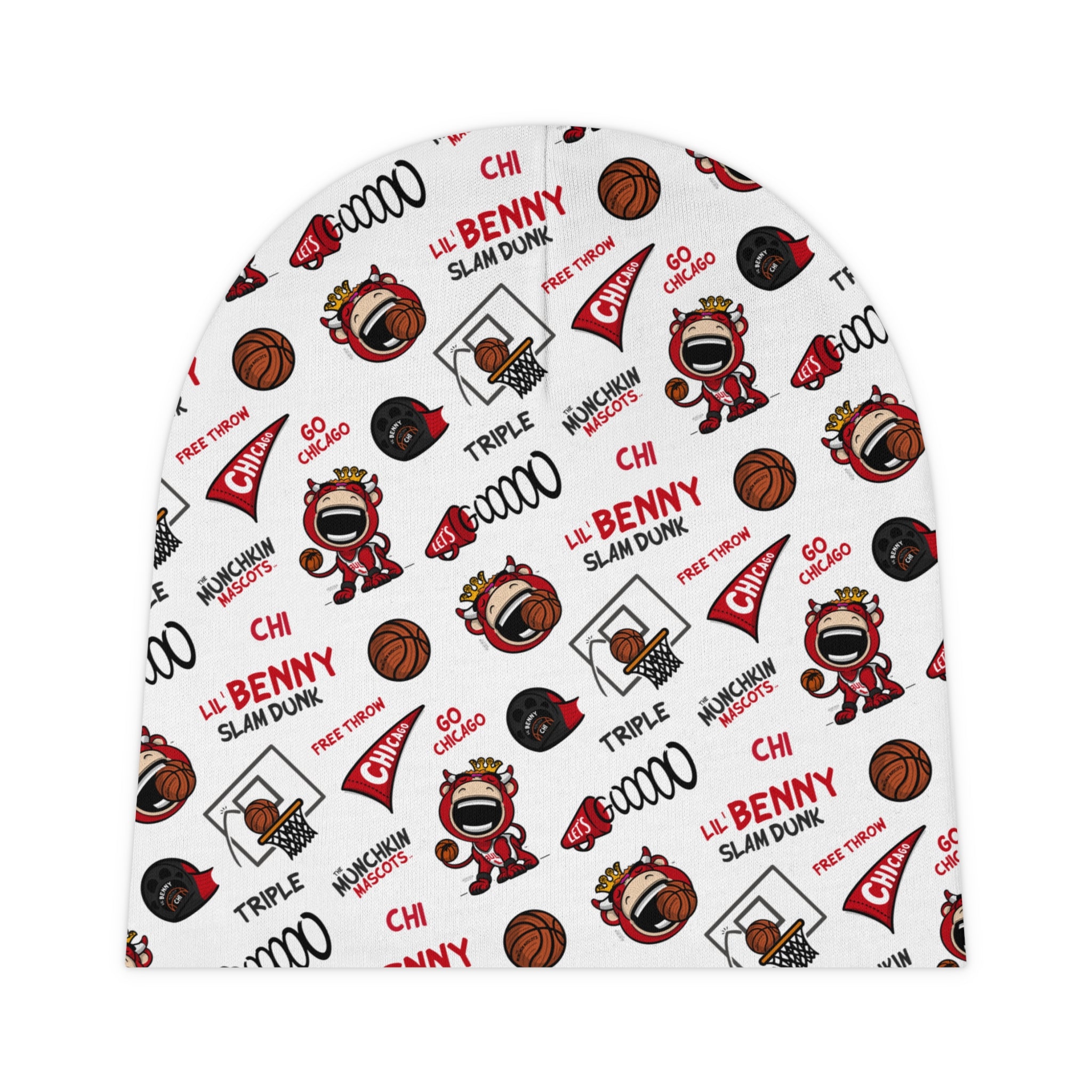Chicago Basketball Baby Beanie Lil' Benny Pattern | Hand-Drawn Art | Gifts for Newborns