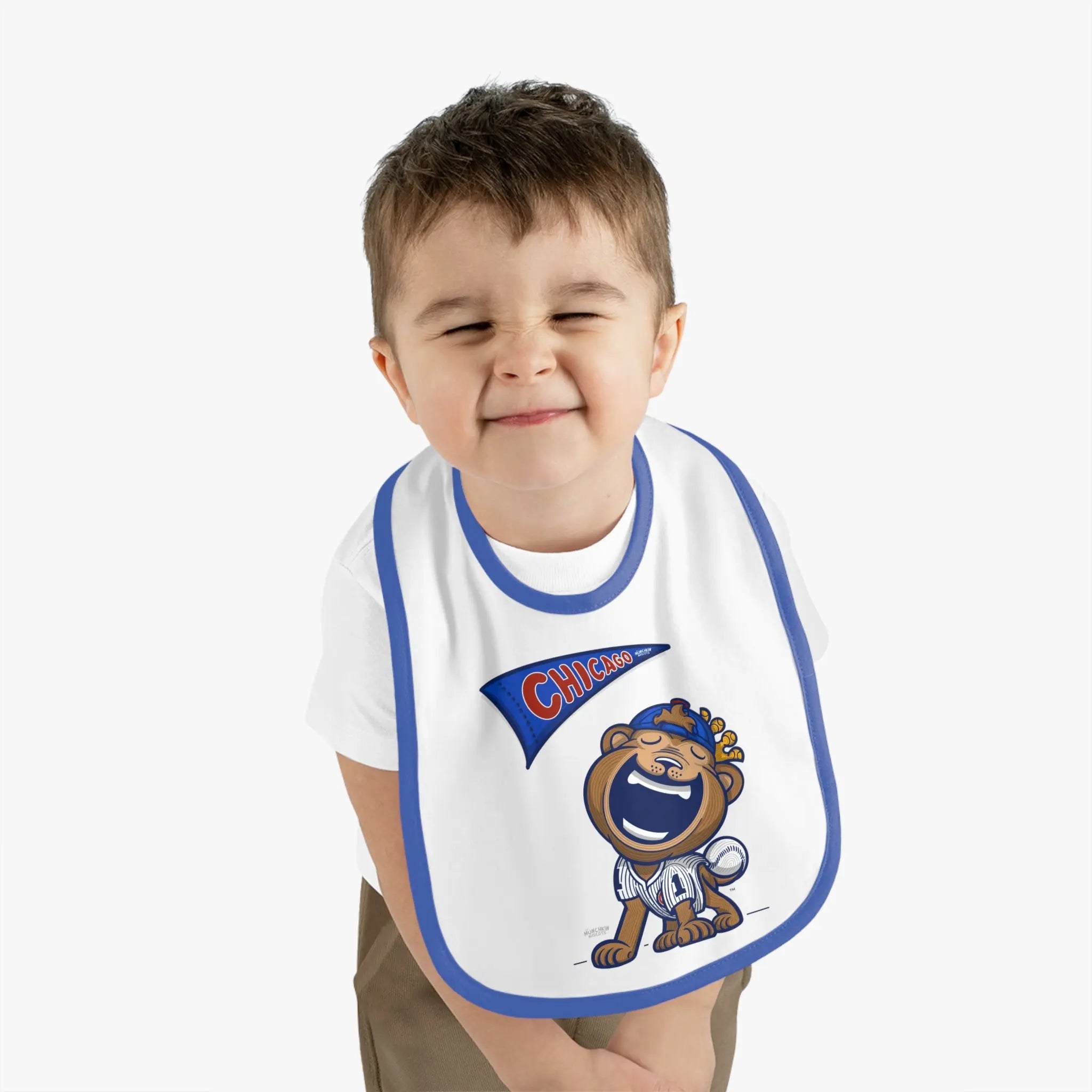 Baby Contrast Trim Jersey Bib - Flag + LilClark - Lil' Clark CHI Baseball Printify