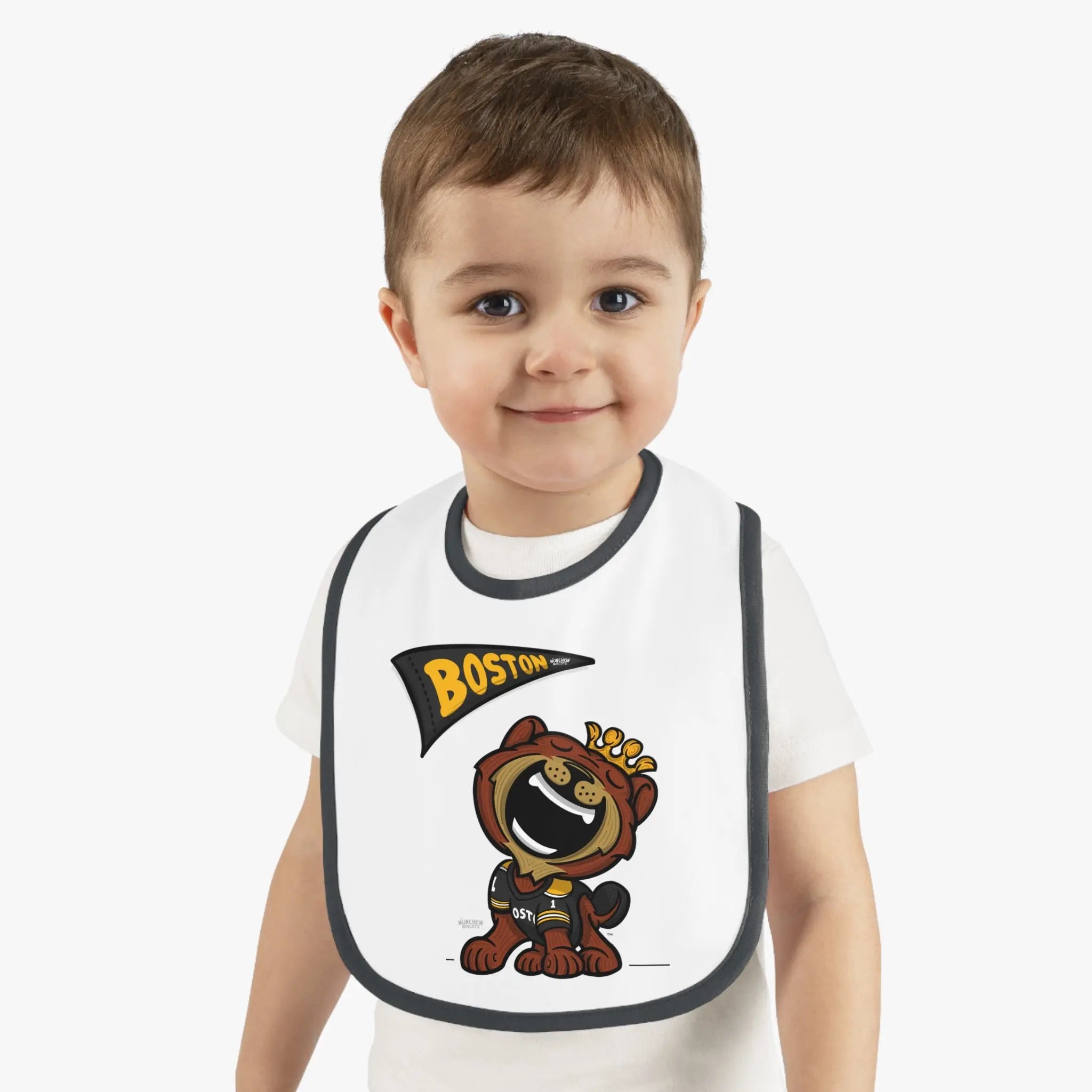 Baby Contrast Trim Jersey Bib - Flag + Lil' Blades - Lil' Blades BOS Hockey Printify
