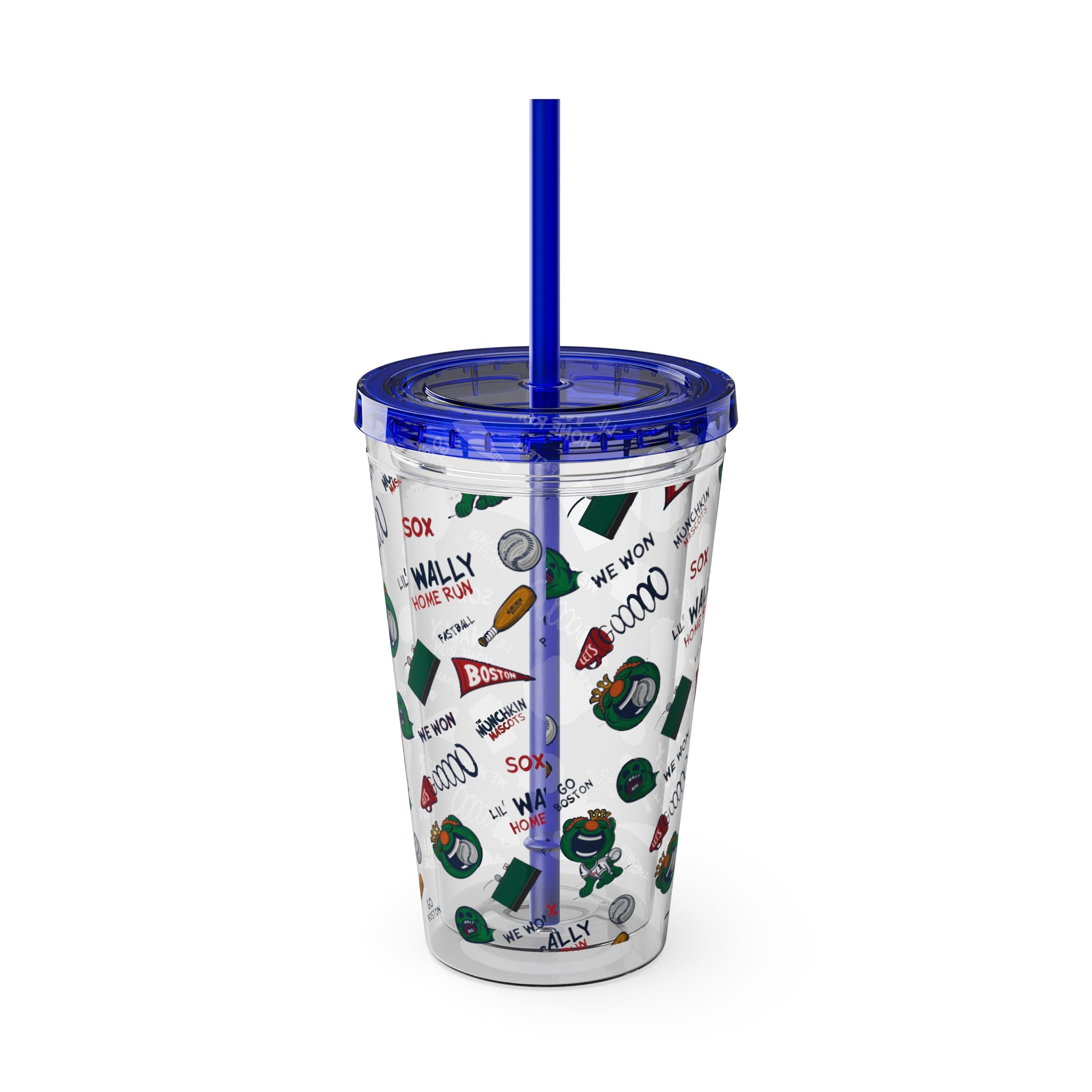 Boston Baseball Tumbler with Straw Lil' Wally Pattern | Hand-Drawn Art | Gifts for Kids