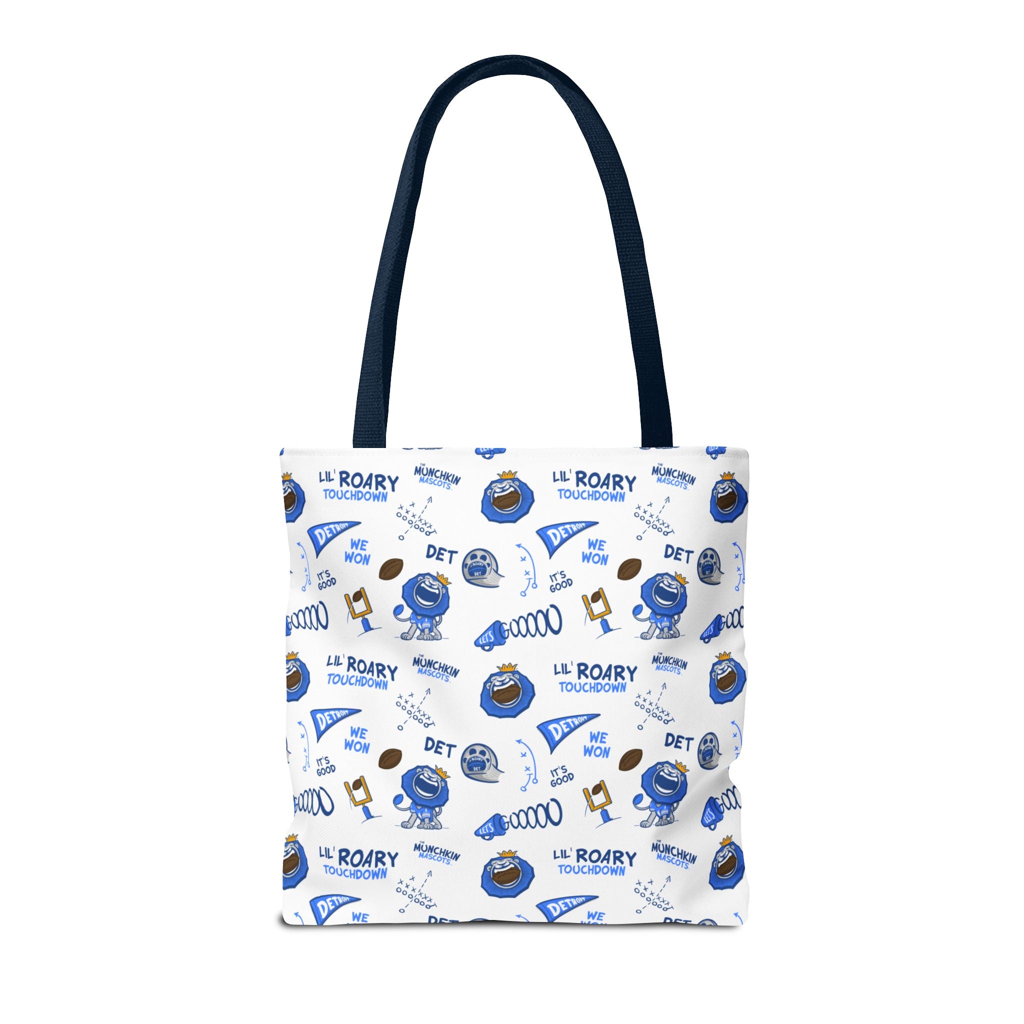 Detroit Football Tote Bag Lil' Roary 'Let's Go' + Pattern | Hand-Drawn Art | Gifts for Parents