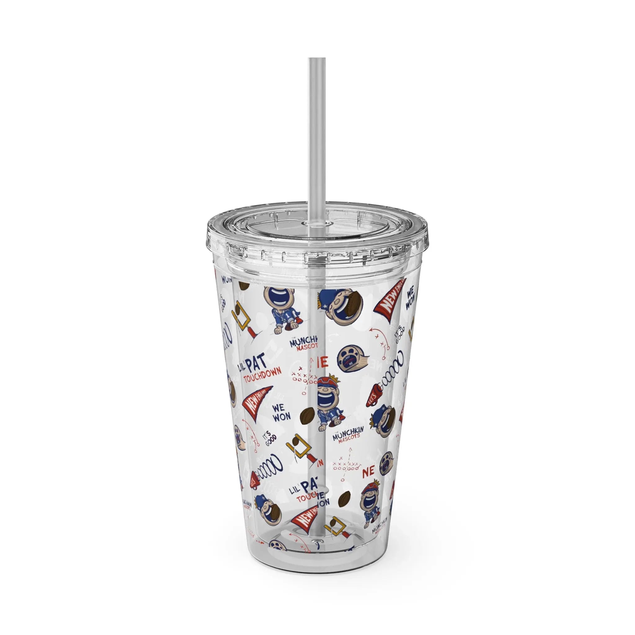 Sunsplash Tumbler with Straw, 16oz - Pattern - Lil' Pat NE Football Printify