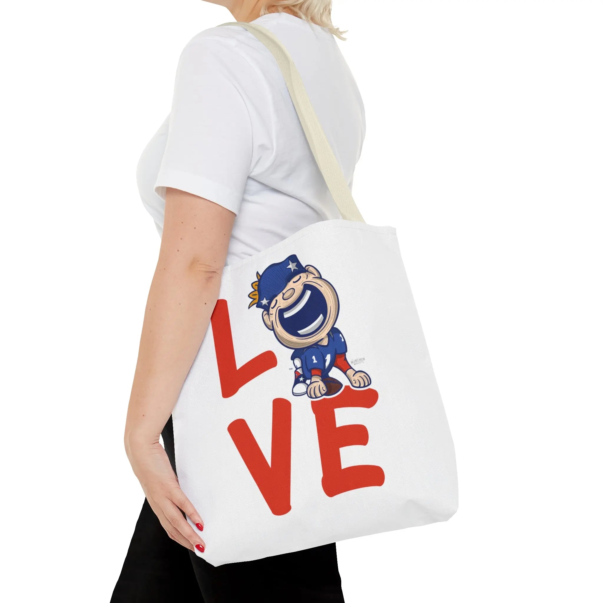 Tote Bag (AOP) - LOVE + Lets Go - Lil' Pat NE Football Printify