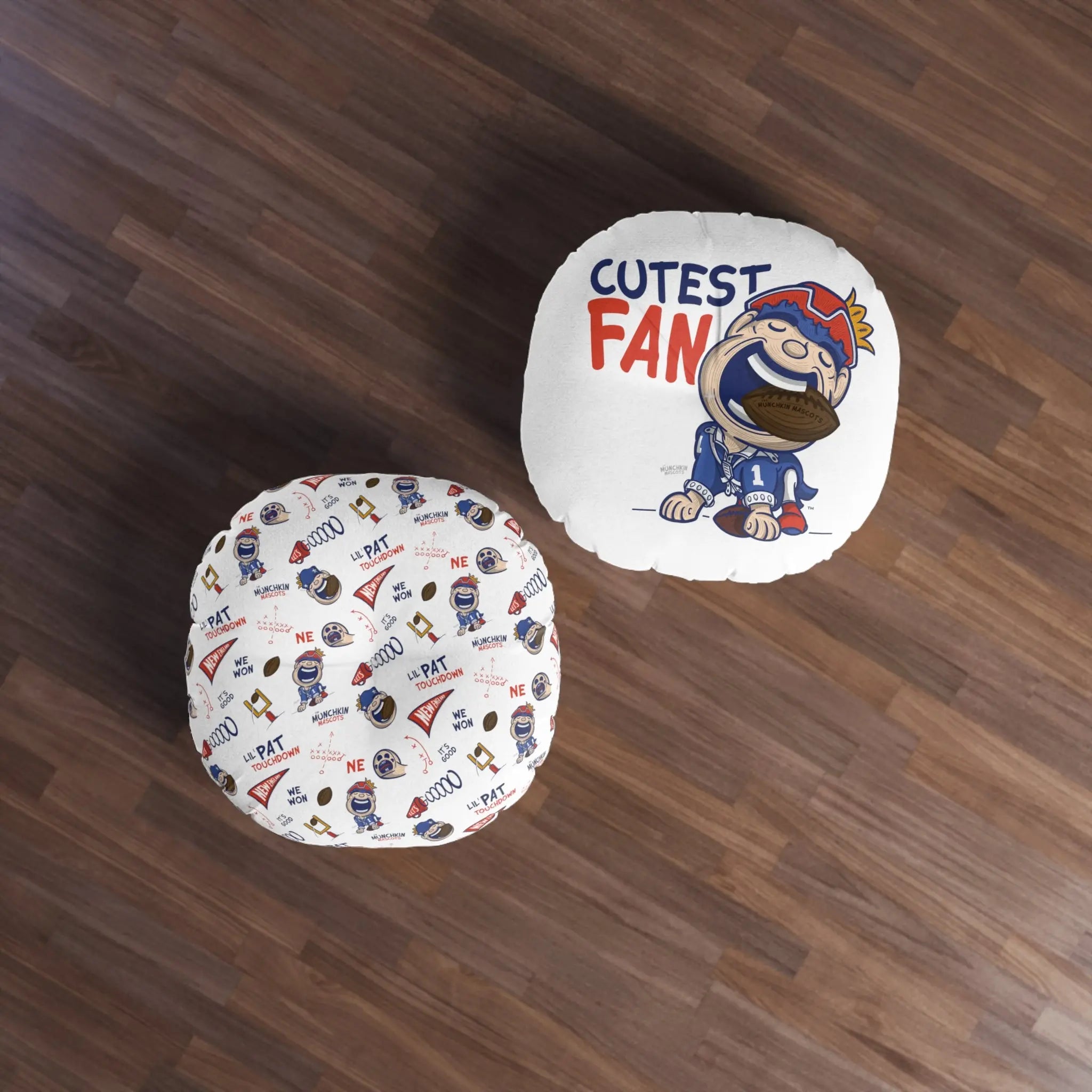 Tufted Floor Pillow, Round - Pattern + Cutest Fan - Lil' Pat NE Football Printify