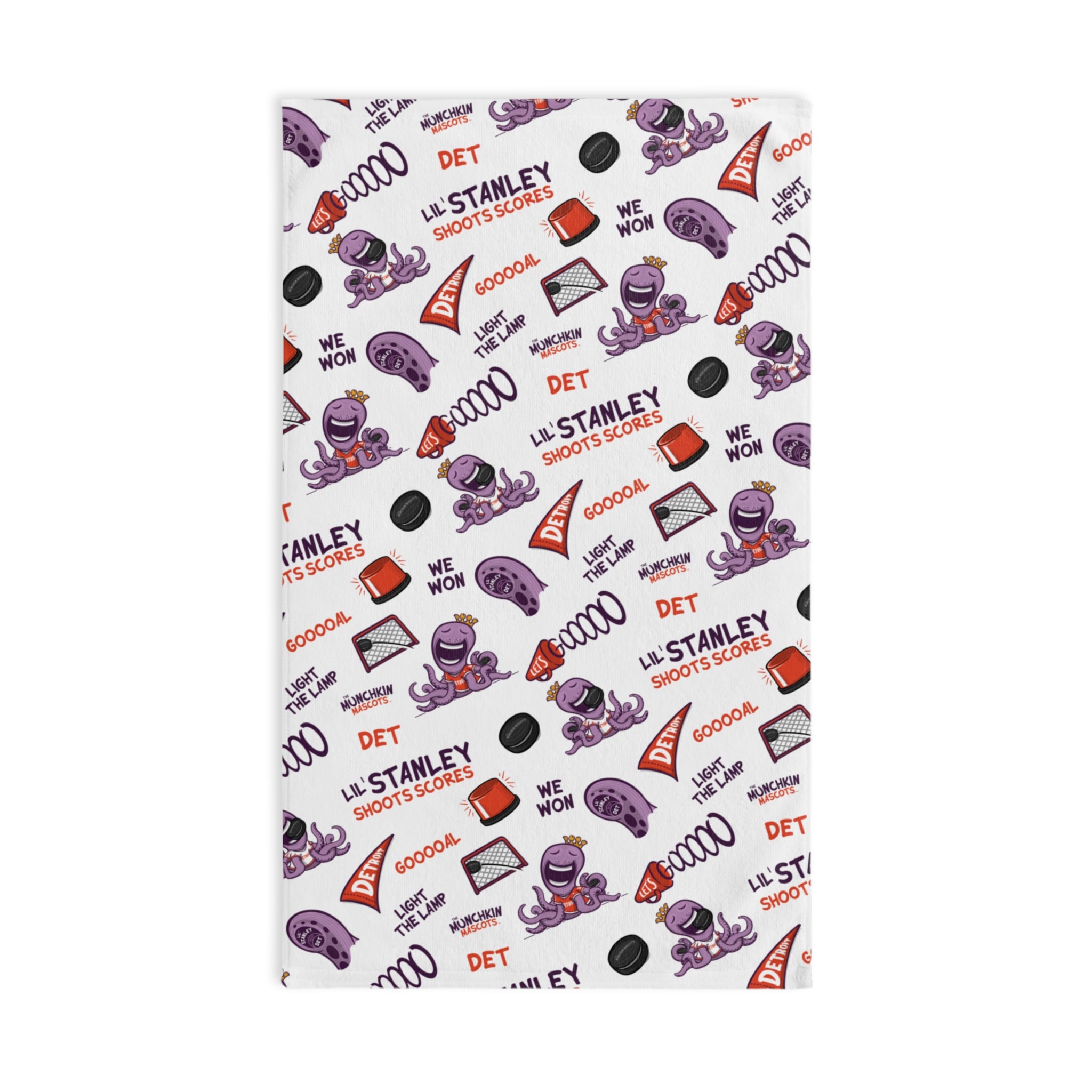 Detroit Hockey Hand Towel Lil' Stanley Pattern | Hand-Drawn Art | Gifts for Kids