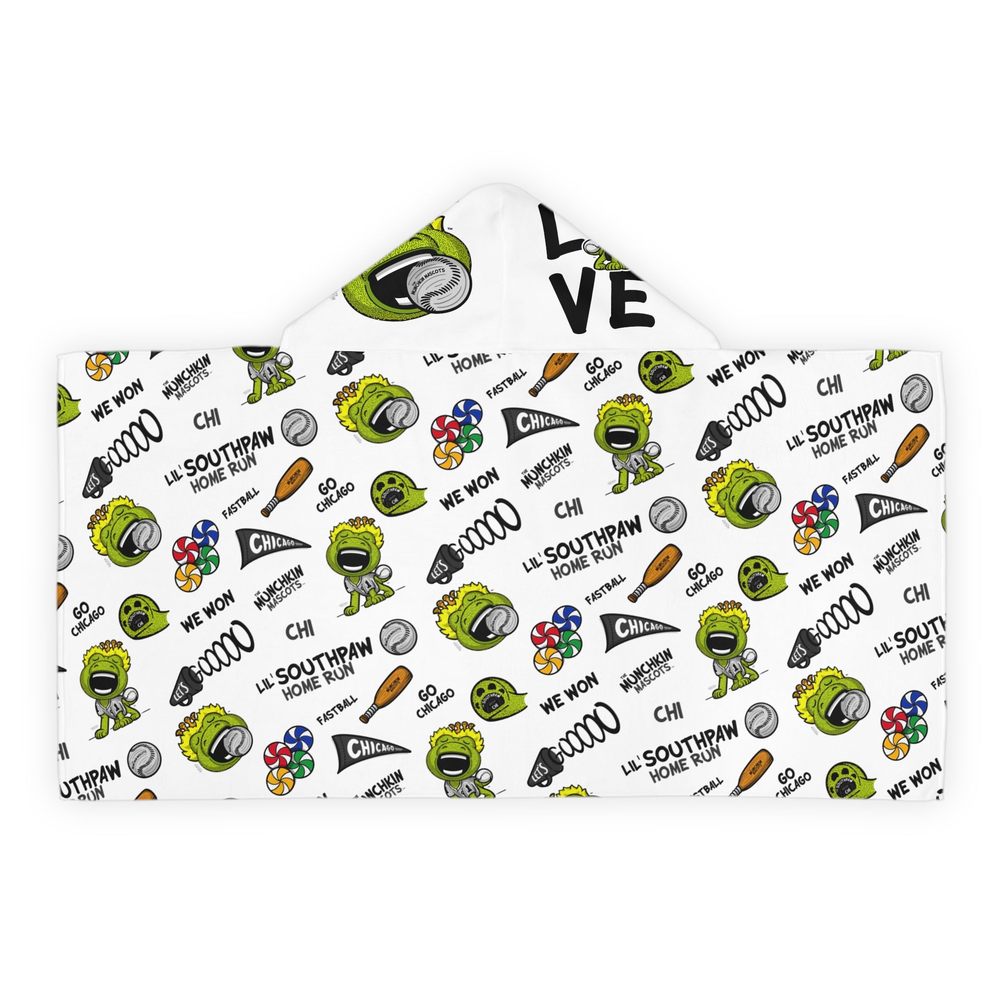 Chicago Baseball Hooded Towel Lil' Southpaw Pattern | Hand-Drawn Art | Gifts for Kids