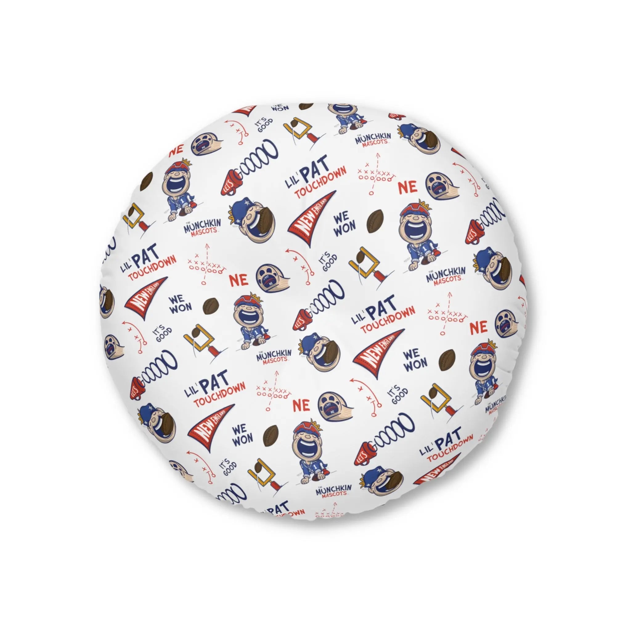 Tufted Floor Pillow, Round - Pattern + Cutest Fan - Lil' Pat NE Football Printify