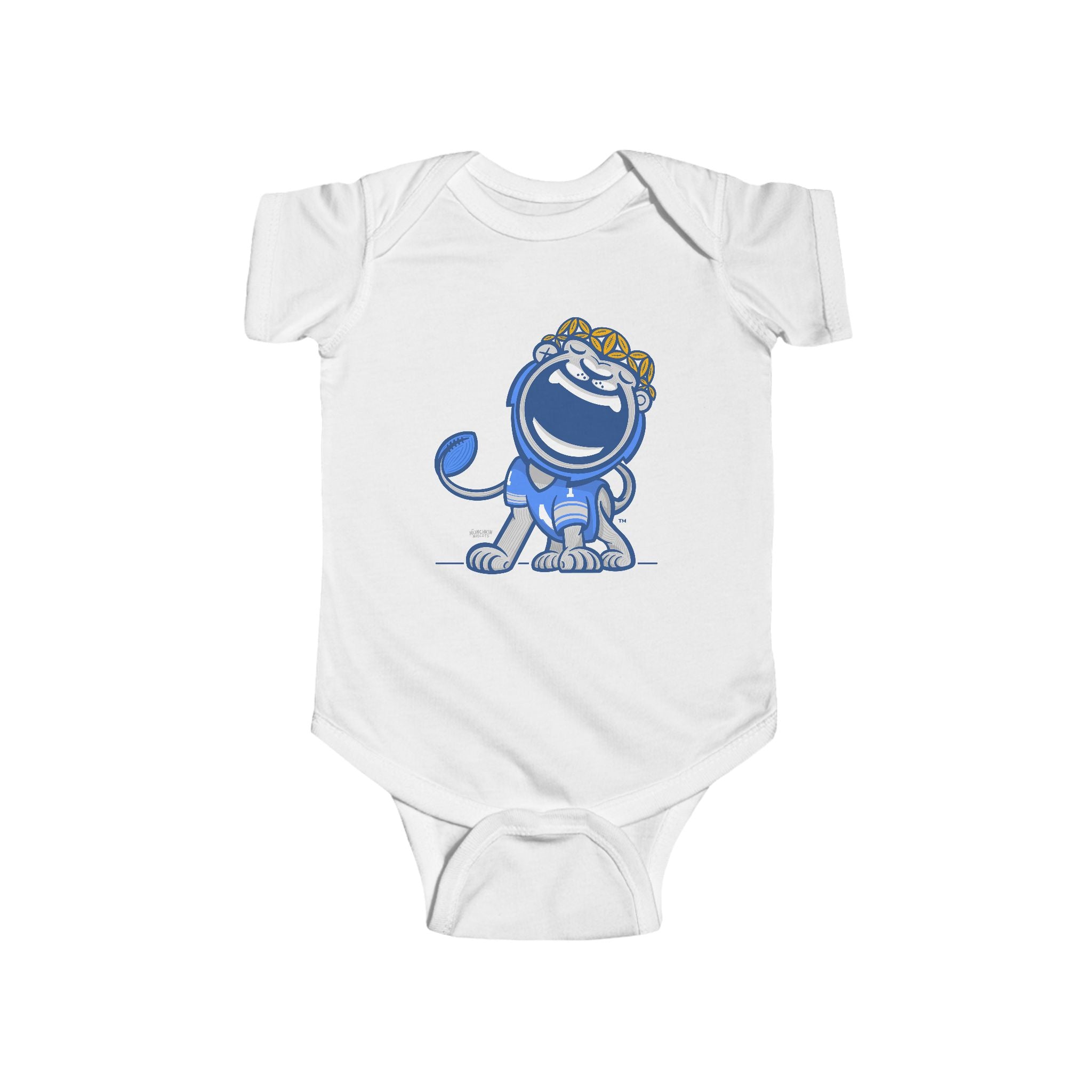 Detroit Football Newborn & Infant Lil' Miss Roary 'Munchkin Mascot' Jersey Bodysuit | Hand-Drawn Art | Gifts for Newborns