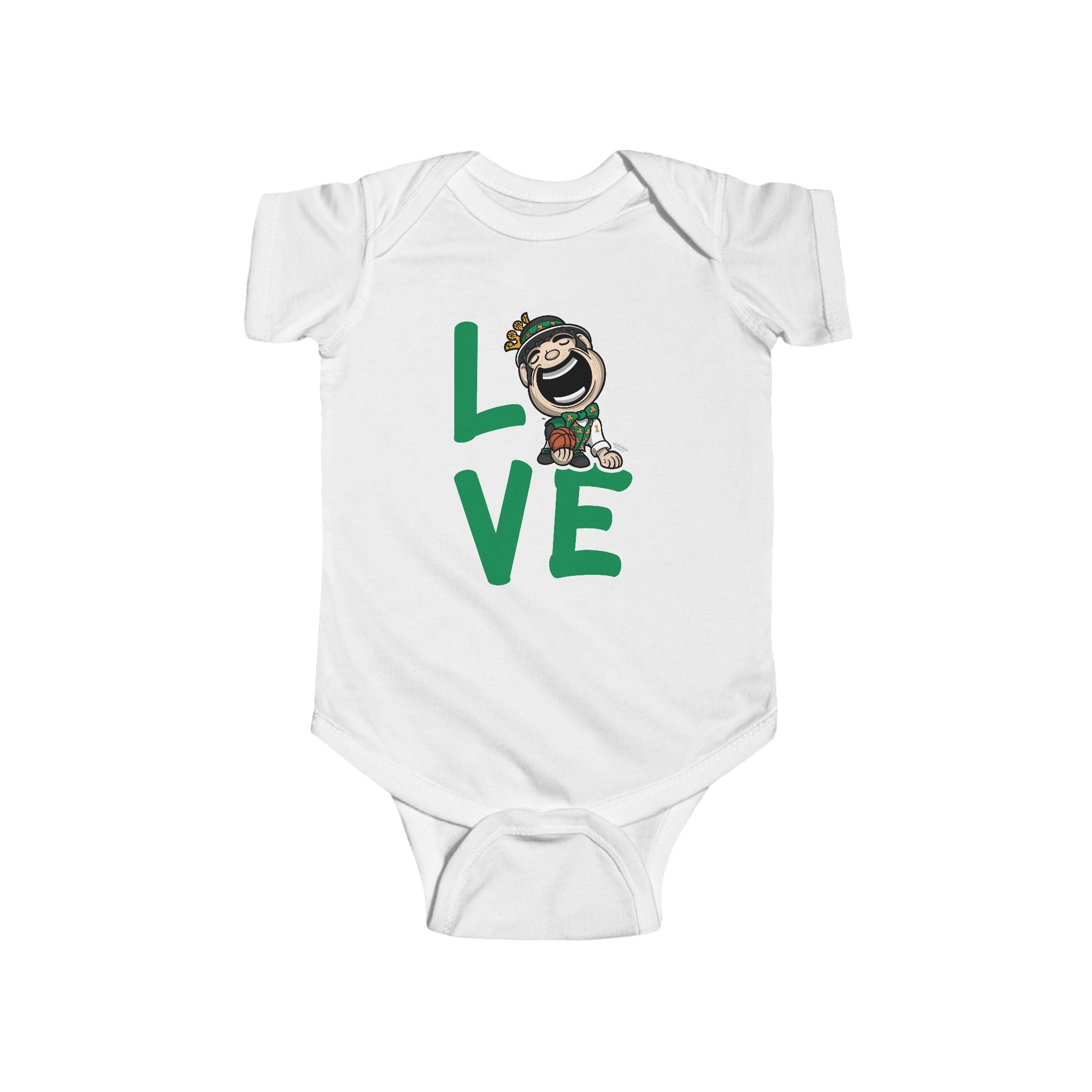 Boston Basketball Newborn & Infant Lil' Lucky 'LOVE' Jersey Bodysuit | Hand-Drawn Art | Gifts for Newborns