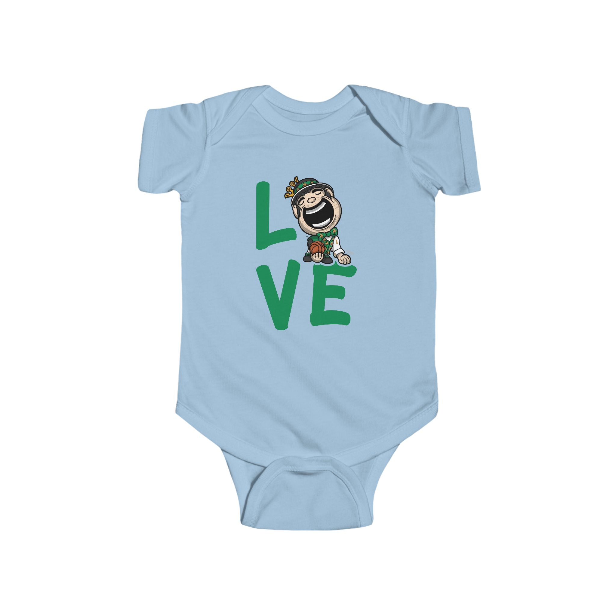 Boston Basketball Newborn & Infant Lil' Lucky 'LOVE' Jersey Bodysuit | Hand-Drawn Art | Gifts for Newborns