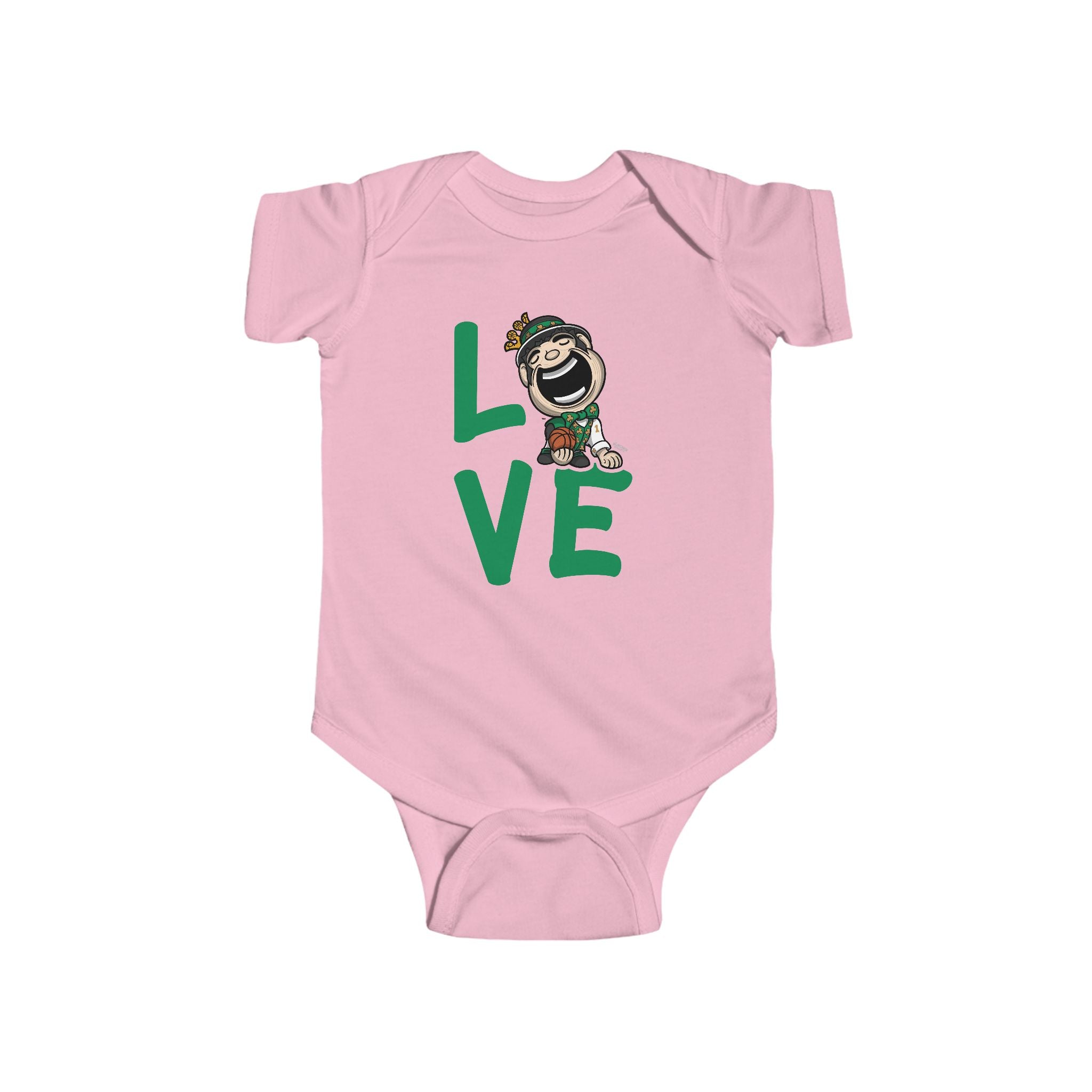 Boston Basketball Newborn & Infant Lil' Lucky 'LOVE' Jersey Bodysuit | Hand-Drawn Art | Gifts for Newborns