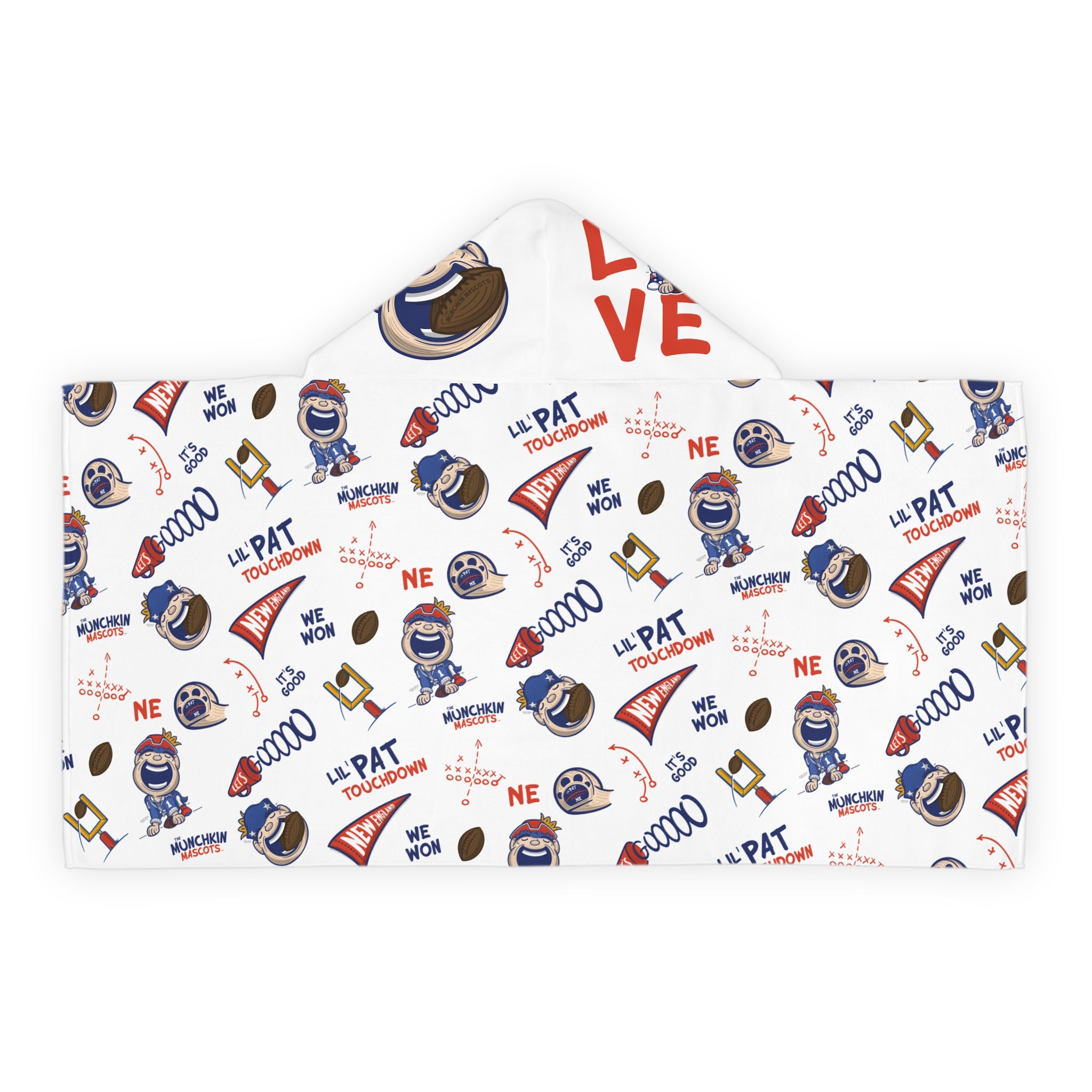 New England Football Hooded Towel Lil' Pat Pattern | Hand-Drawn Art | Gifts for Kids