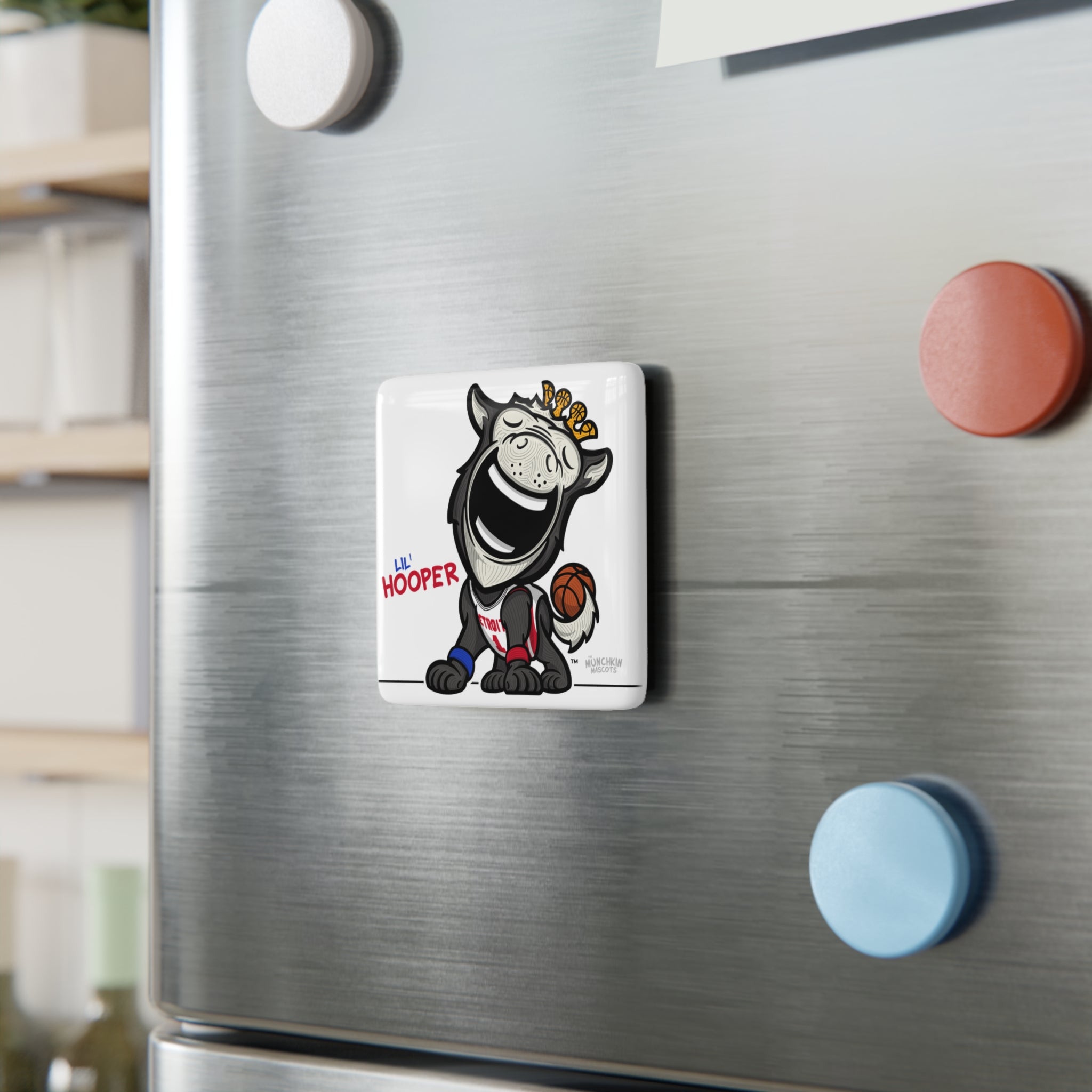 Detroit Basketball Porcelain Magnet Lil' Hooper 'Munchkin Home/Away Mascot' | Hand-Drawn Art | Gifts for Kids