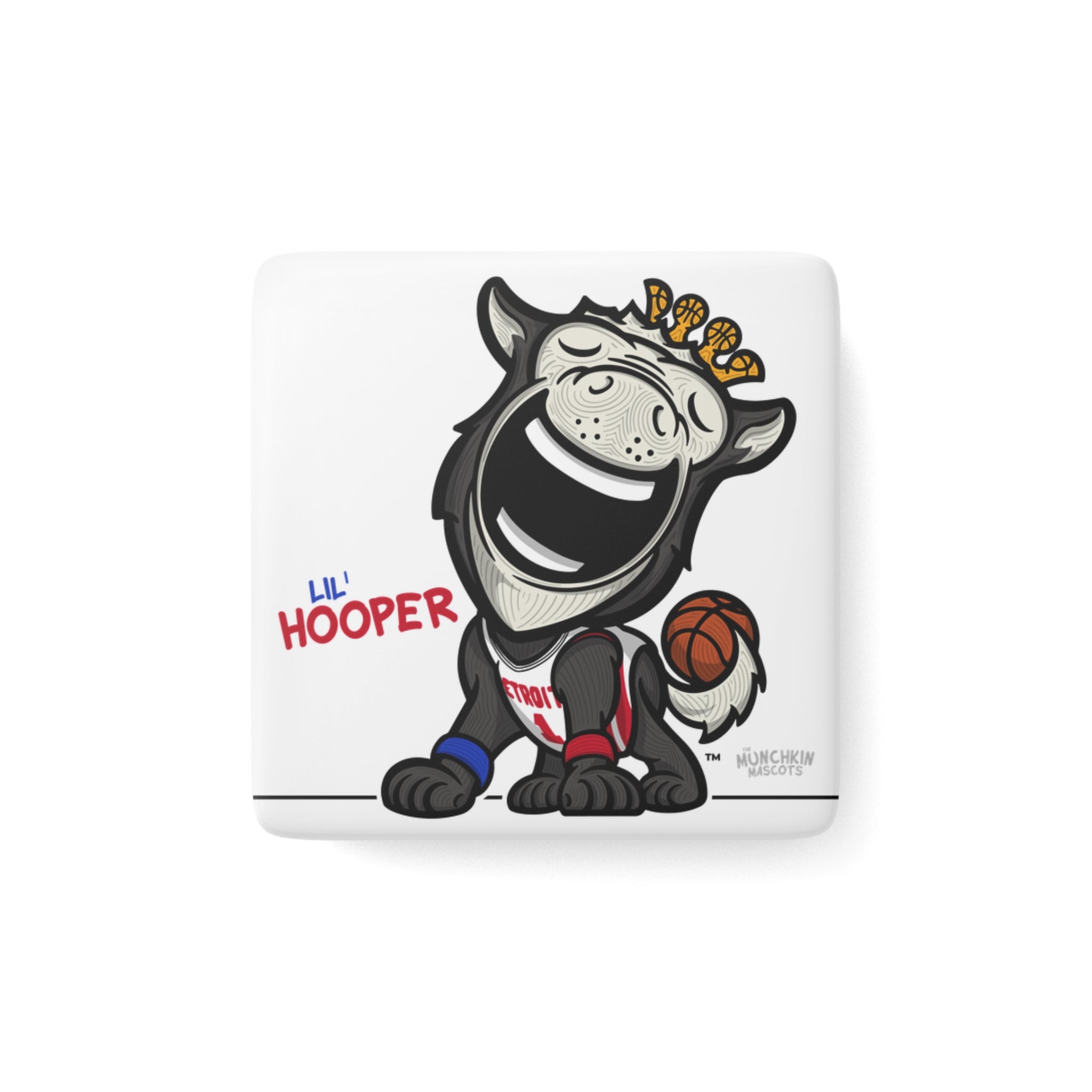 Detroit Basketball Porcelain Magnet Lil' Hooper 'Munchkin Home/Away Mascot' | Hand-Drawn Art | Gifts for Kids