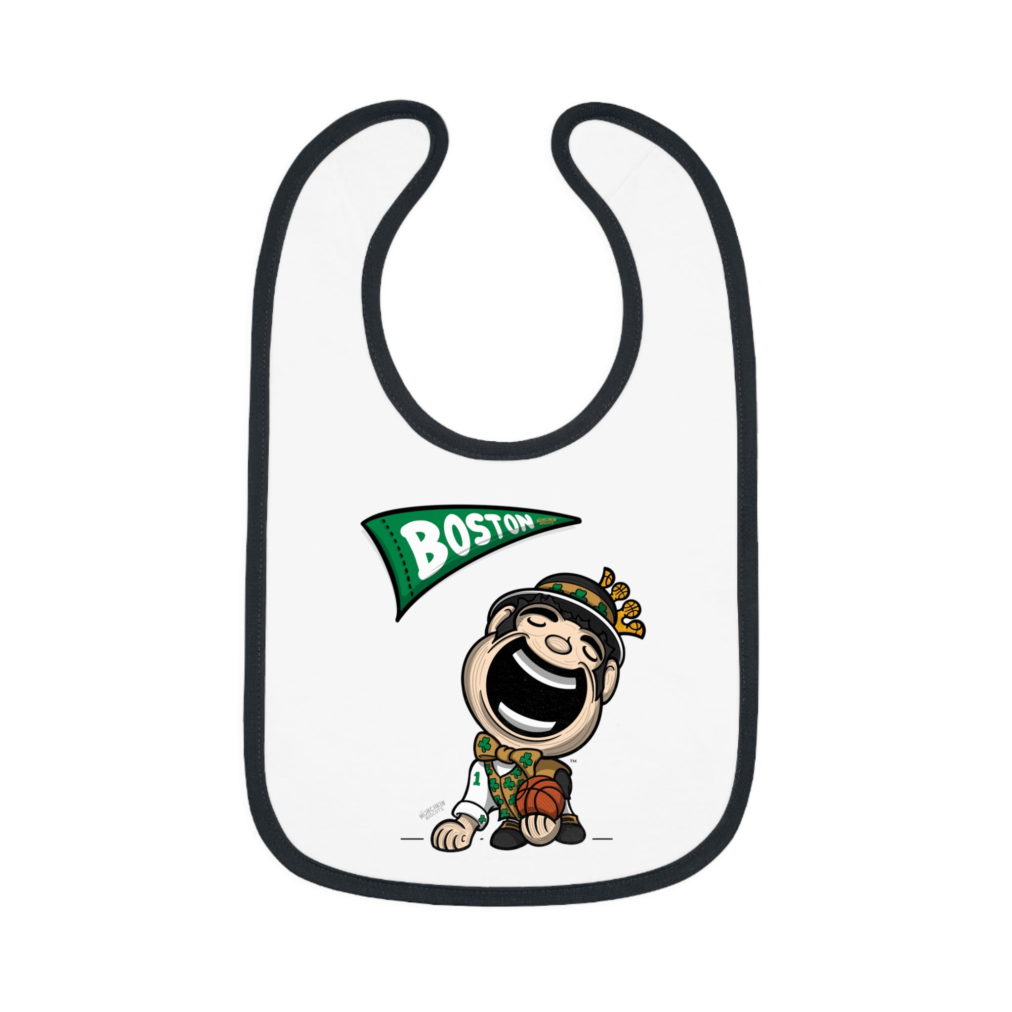 Boston Basketball Baby Bib & Infant Lil' Lucky Themed | Hand-Drawn Art | Gifts for Newborns