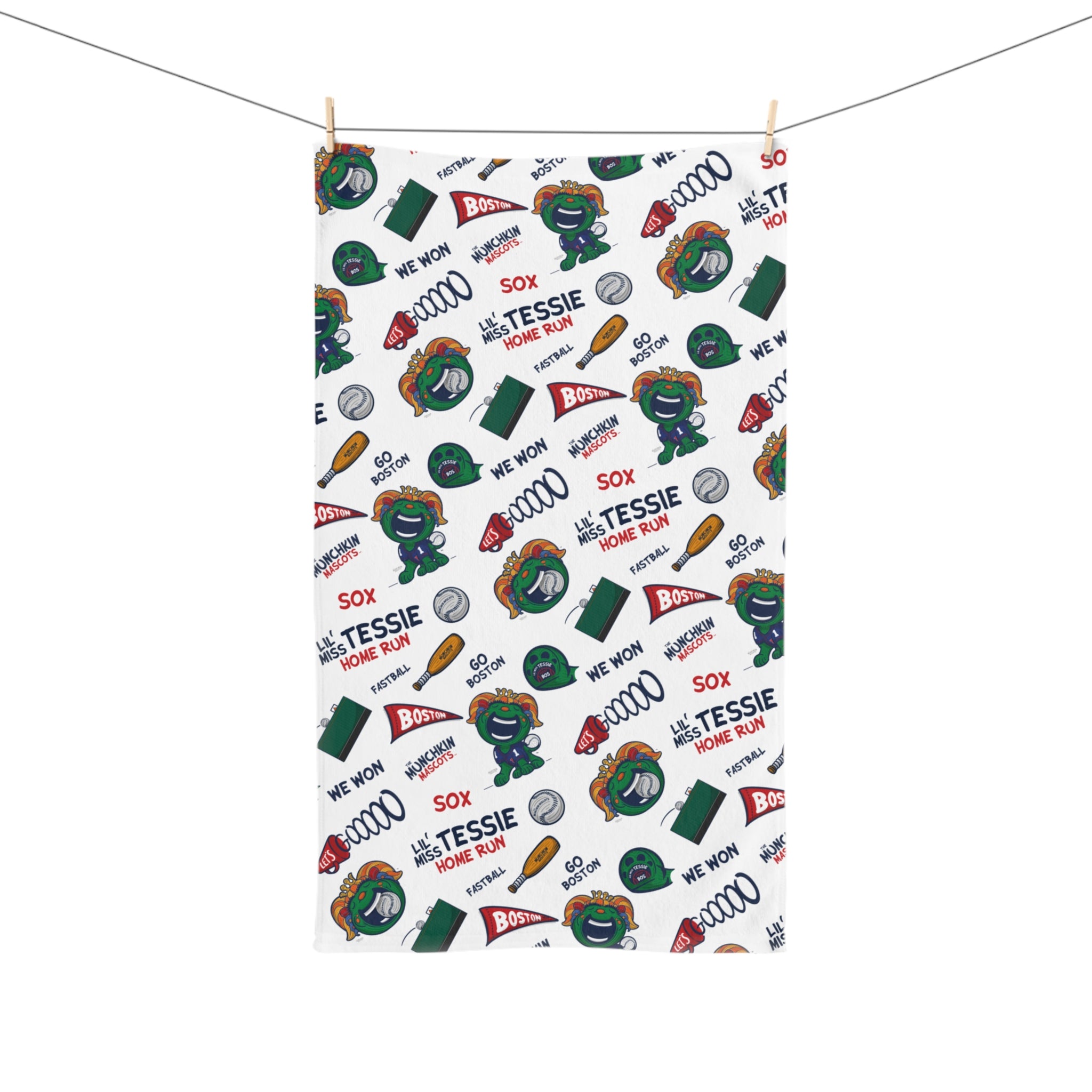 Boston Baseball Hand Towel Lil' Miss Tessie Pattern | Hand-Drawn Art | Gifts for Kids
