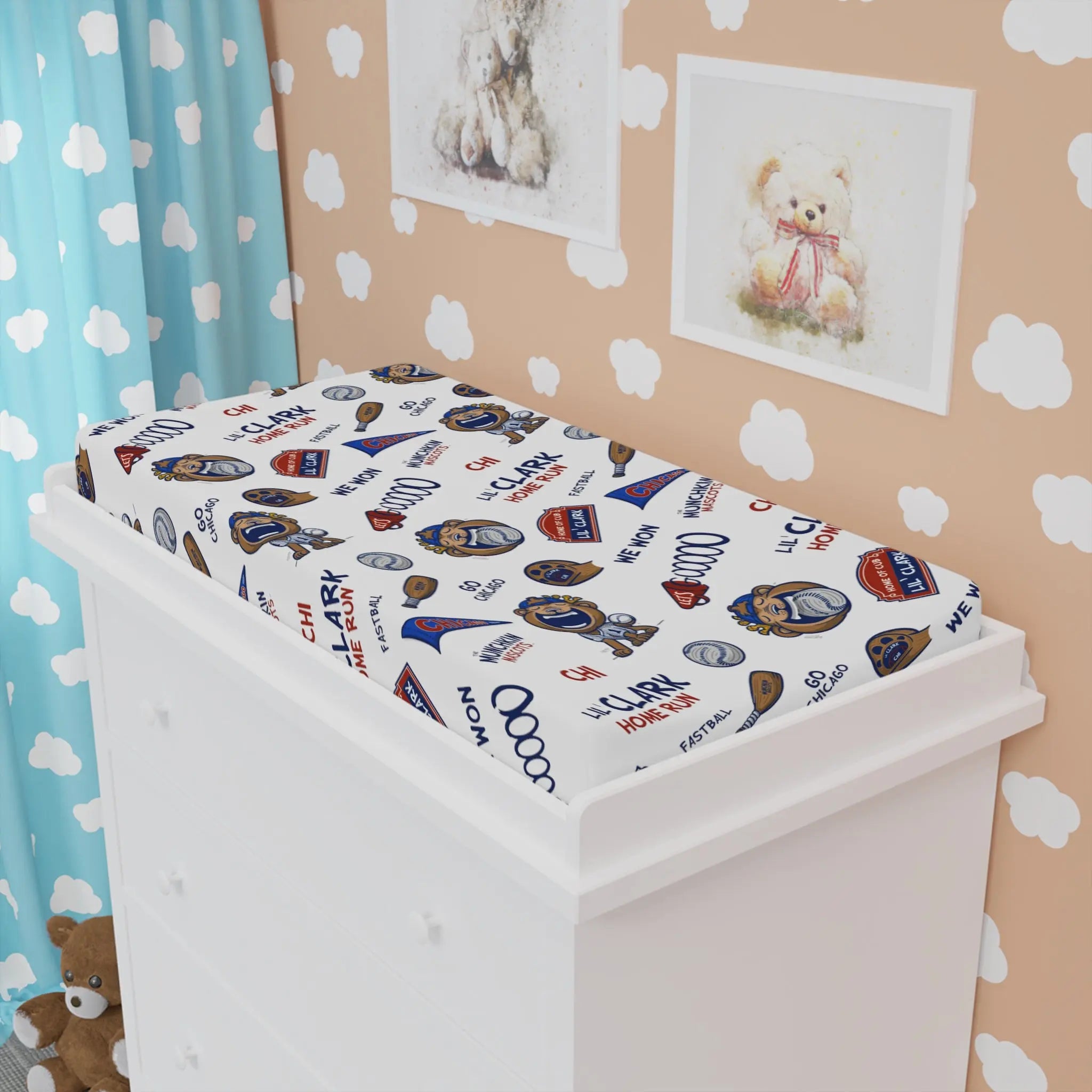 Baby Changing Pad Cover - Pattern - Lil' Clark CHI Baseball Printify