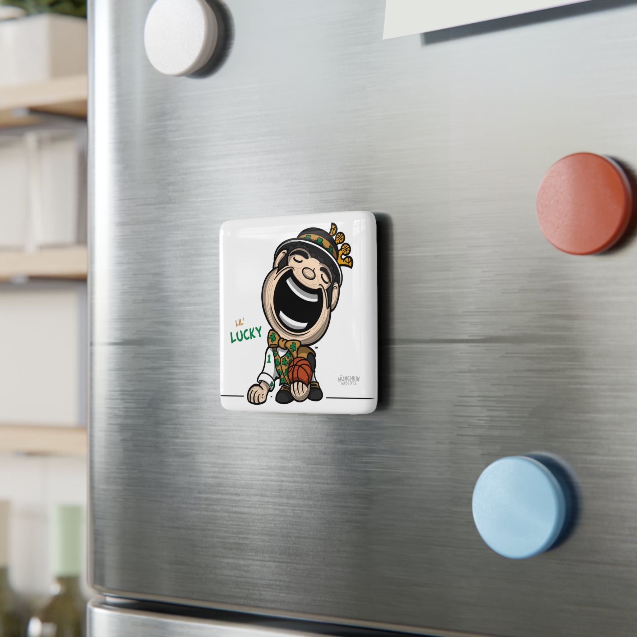 Boston Basketball Porcelain Magnet Lil' Lucky 'Munchkin Mascot' | Hand-Drawn Art | Gifts for Kids