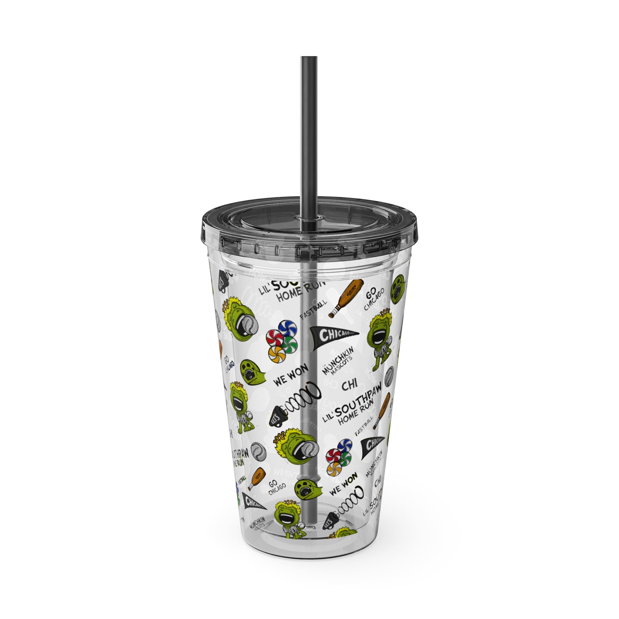 Chicago Baseball Tumbler with Straw Lil' Southpaw Pattern | Hand-Drawn Art | Gifts for Kids