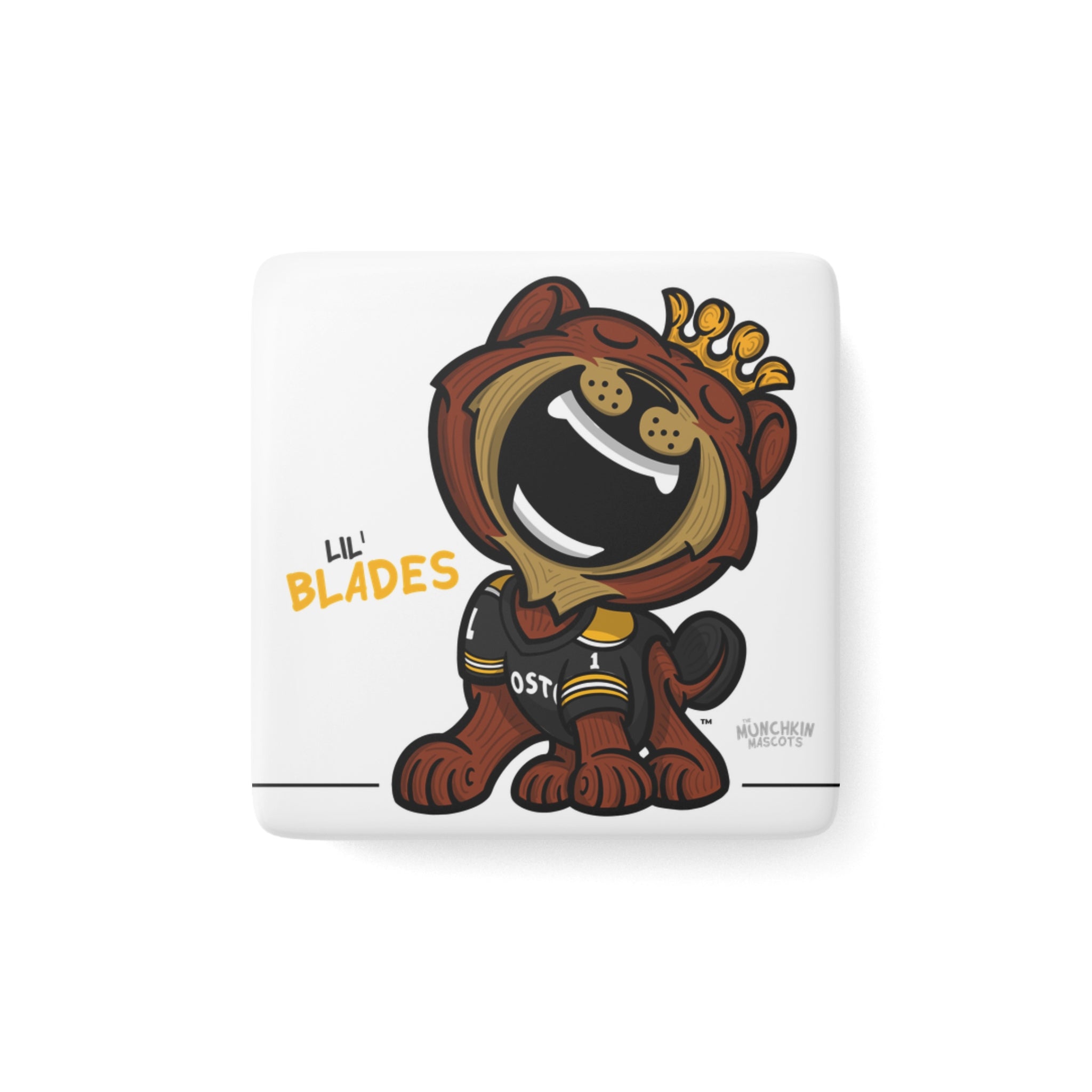 Boston Hockey Porcelain Magnet Lil' Blades 'Munchkin Mascot' | Hand-Drawn Art | Gifts for Kids