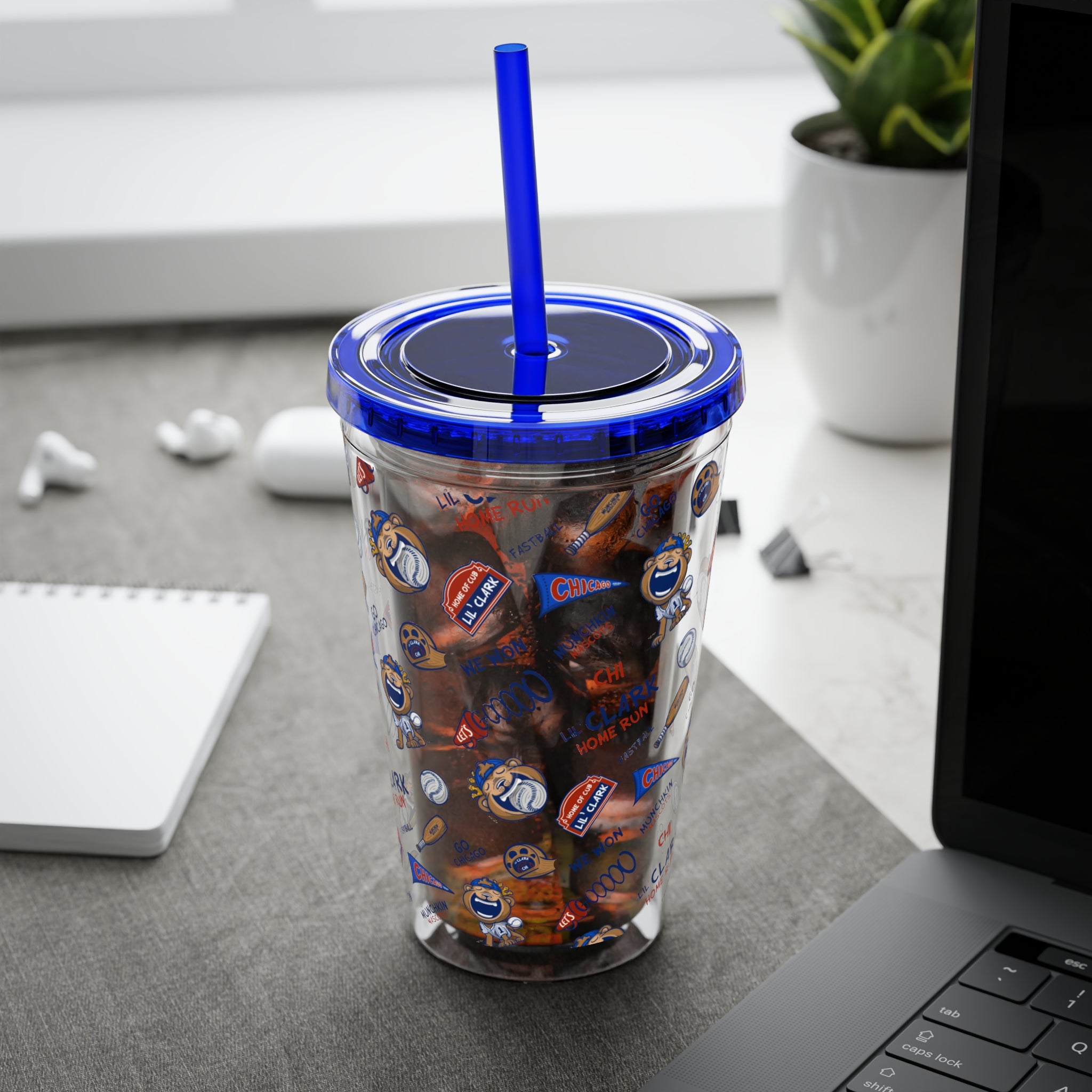 Chicago Baseball Tumbler with Straw Lil' Clark Pattern | Hand-Drawn Art | Gifts for Kids