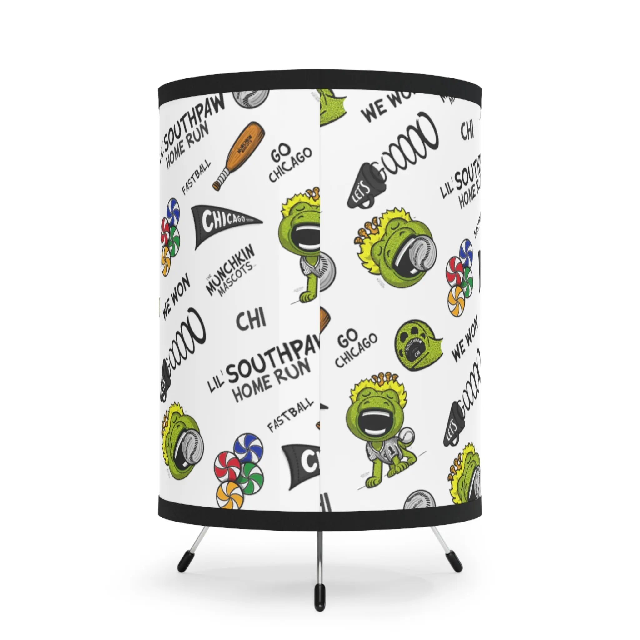 Tripod Lamp with High-Res Printed Shade, US/CA plug - Pattern - Lil' Tommy CHI Hockey Printify