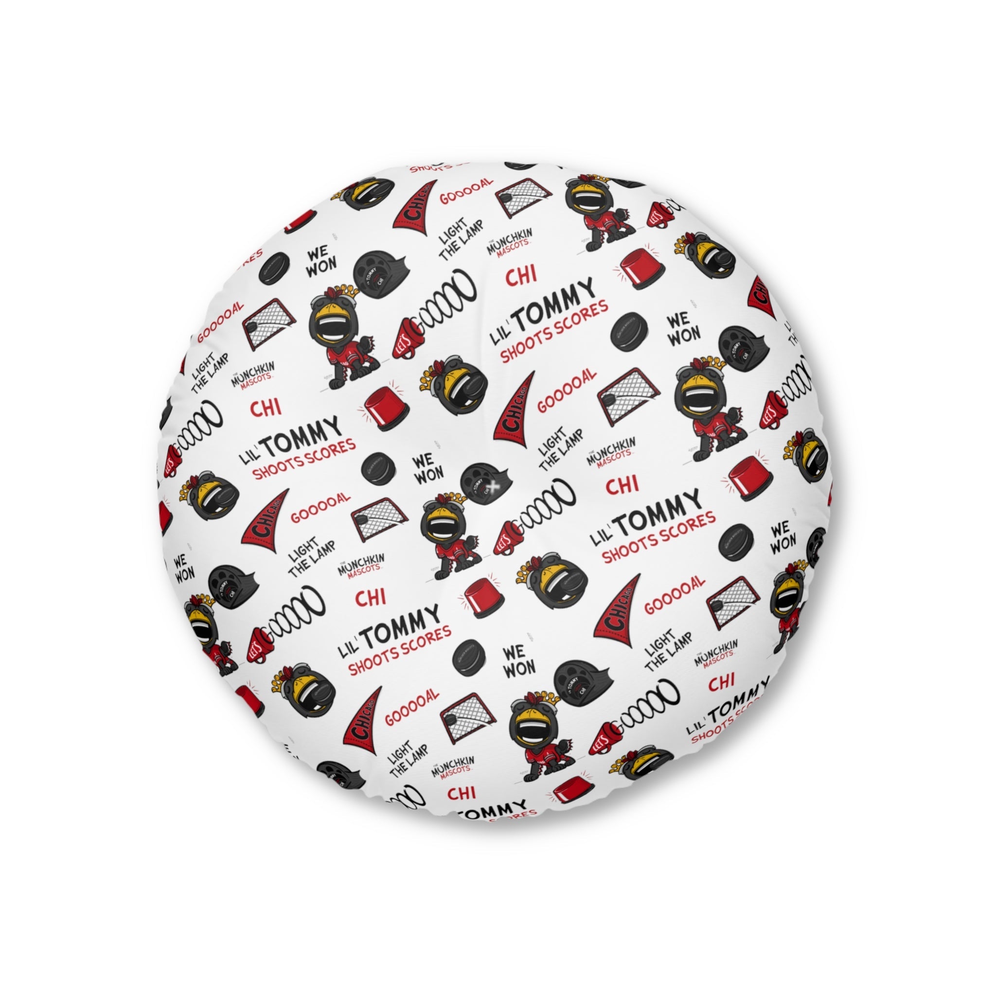 Tufted Floor Pillow, Round - Pattern + Cutest Fan - Lil' Tommy CHI Hockey Printify