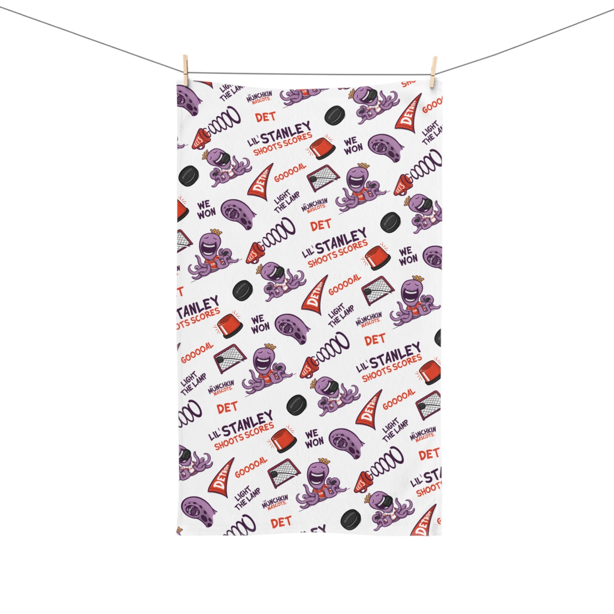 Detroit Hockey Hand Towel Lil' Stanley Pattern | Hand-Drawn Art | Gifts for Kids