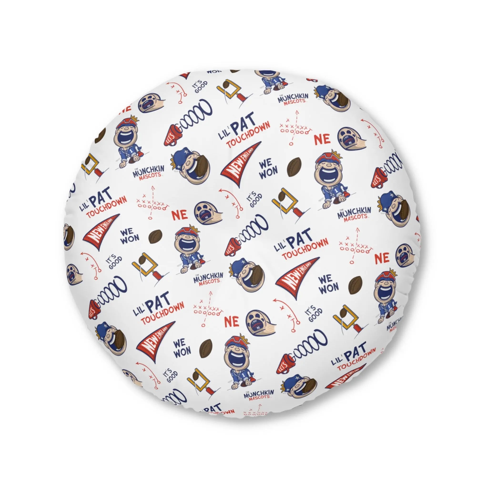Tufted Floor Pillow, Round - Pattern + Cutest Fan - Lil' Pat NE Football Printify