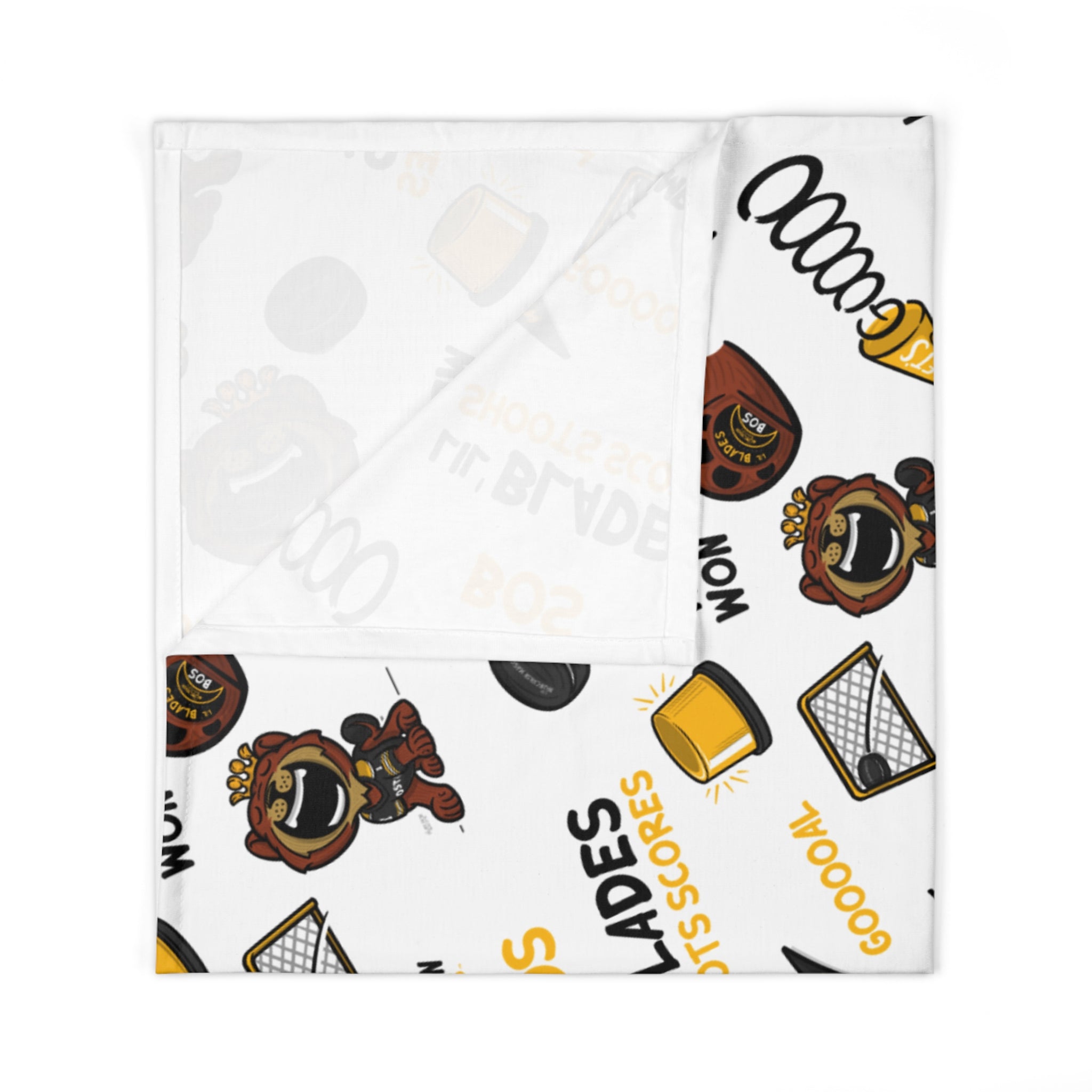 Boston Hockey Baby Swaddle Blanket Lil' Blades Pattern | Hand-Drawn Art | Gifts for Newborns
