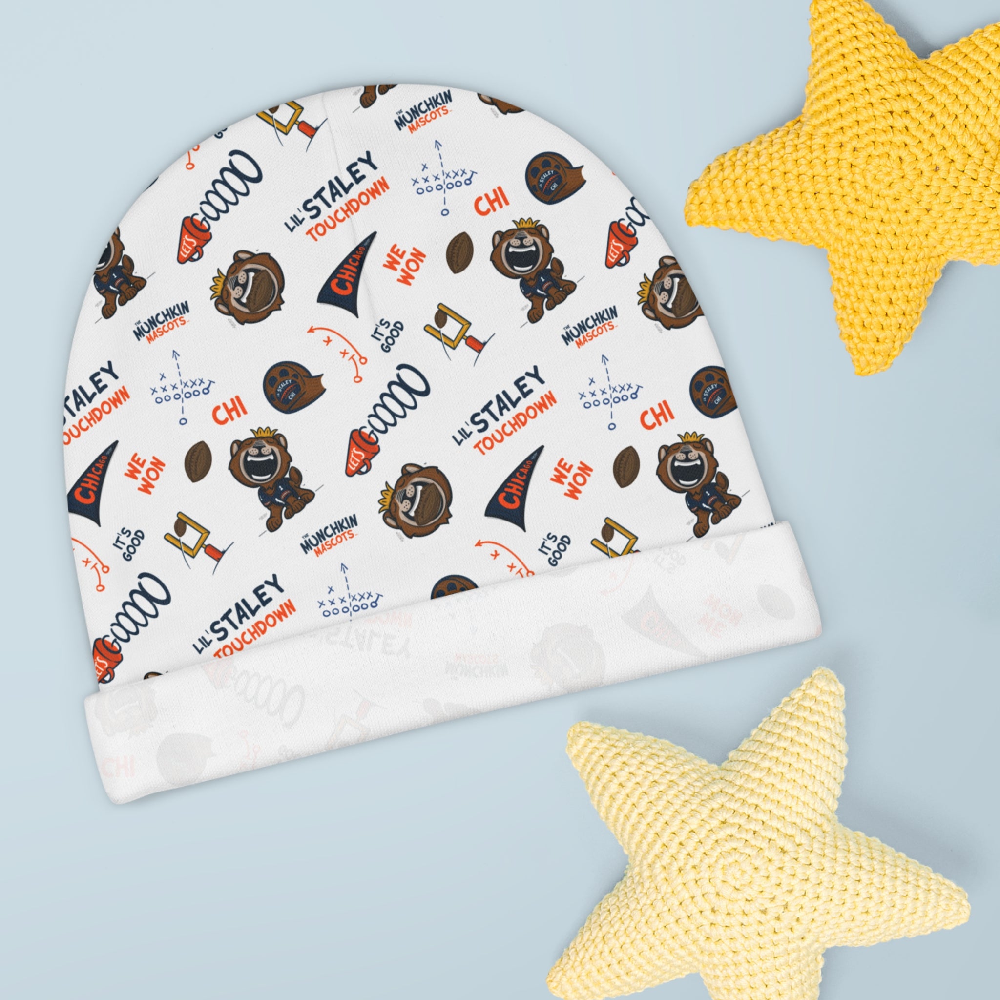 Chicago Football Baby Beanie Lil' Staley Pattern | Hand-Drawn Art | Gifts for Newborns