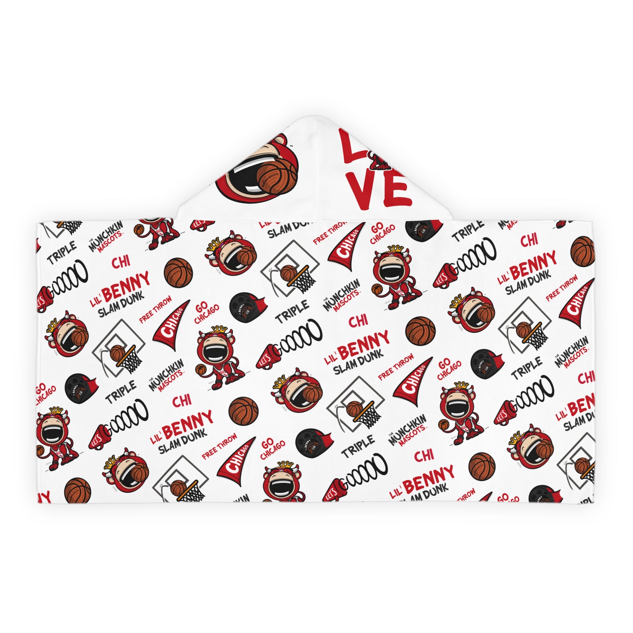 Chicago Basketball Hooded Towel Lil' Benny Pattern | Hand-Drawn Art | Gifts for Kids