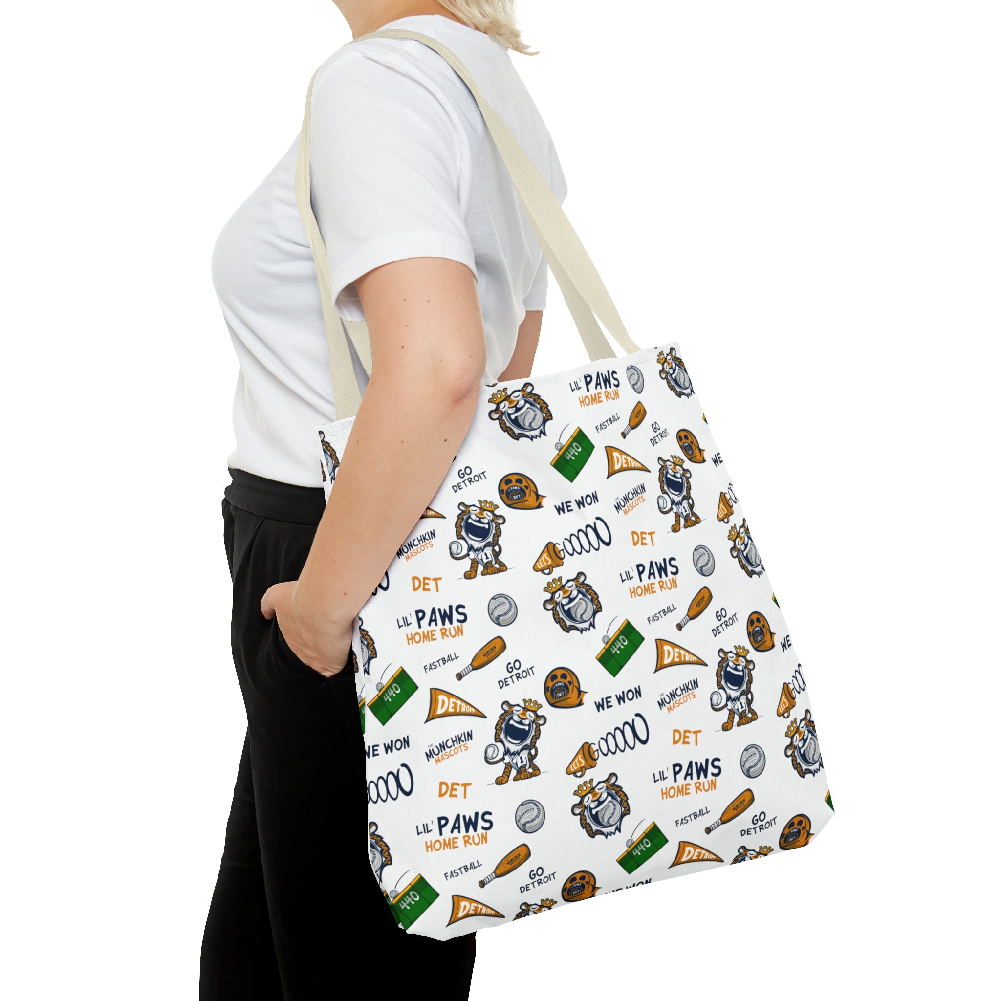 🐾⚾ Tote Bag (AOP) - Pattern - Lil' Paws DET Baseball ⚾🐾 Printify
