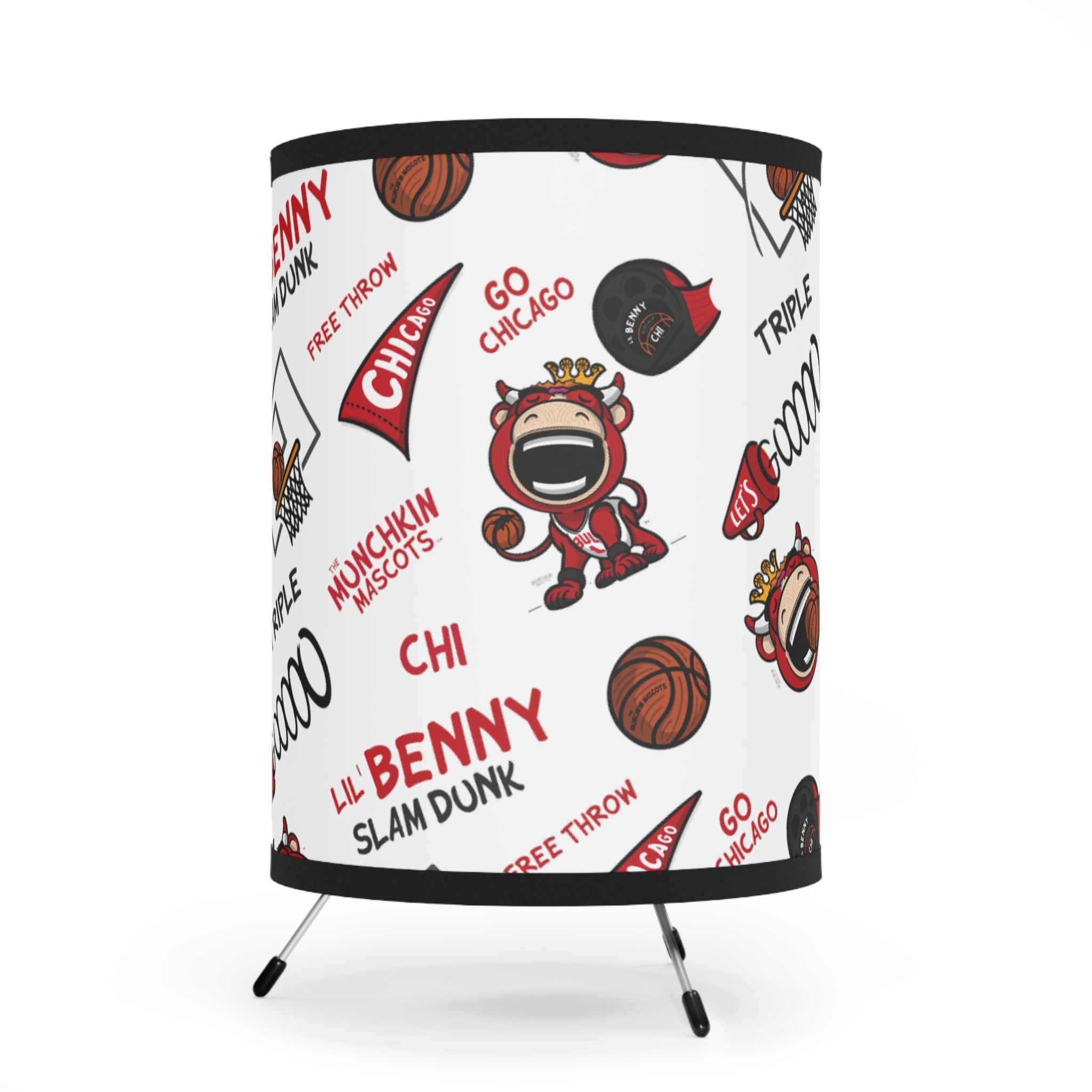 Tripod Lamp with High-Res Printed Shade, US\CA plug - Pattern - Lil' Benny CHI Basketball Printify