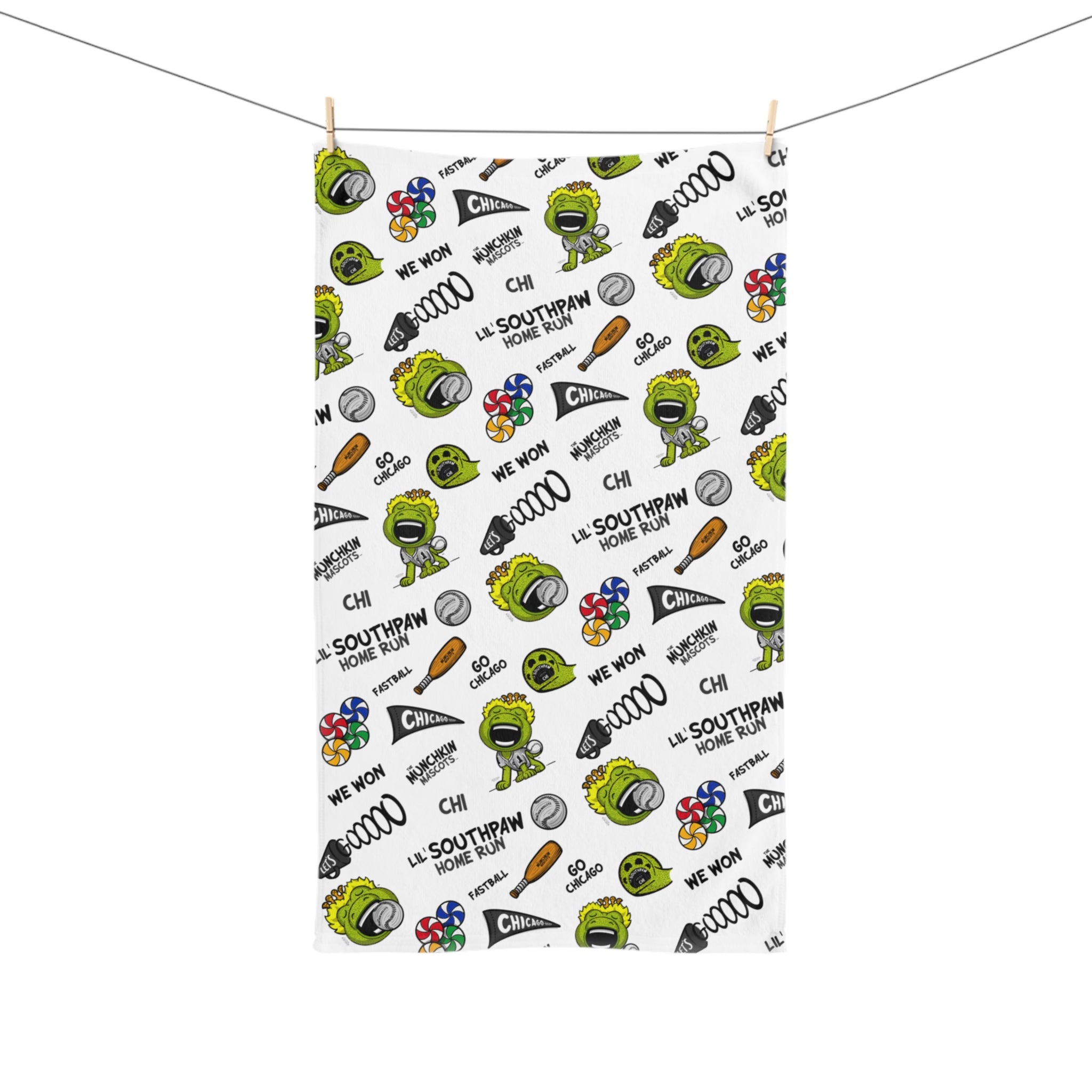Chicago Baseball Hand Towel Lil' Southpaw Pattern | Hand-Drawn Art | Gifts for Kids