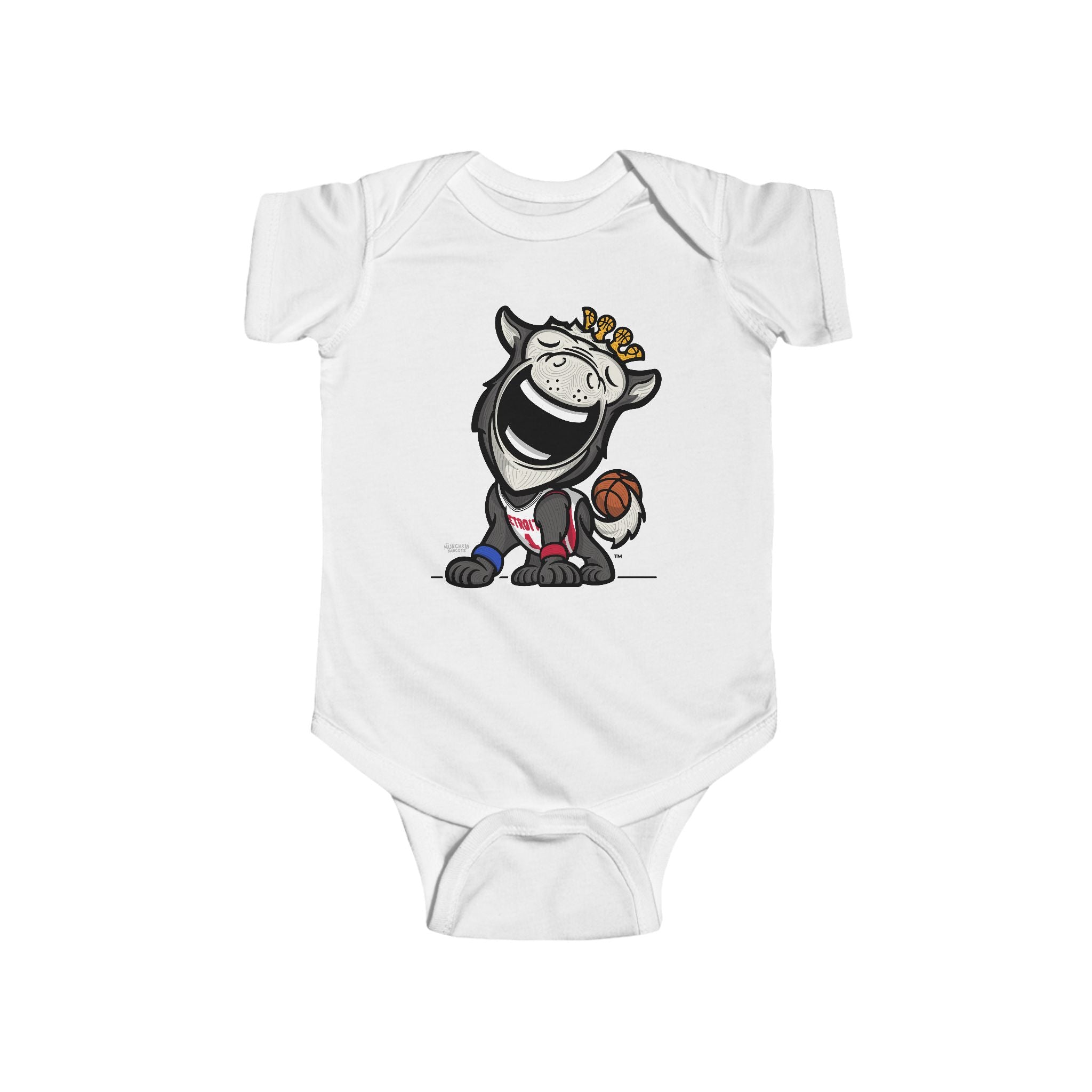 Detroit Basketball Newborn & Infant Lil' Hooper 'Munchkin Mascot' Jersey Bodysuit | Hand-Drawn Art | Gifts for Newborns