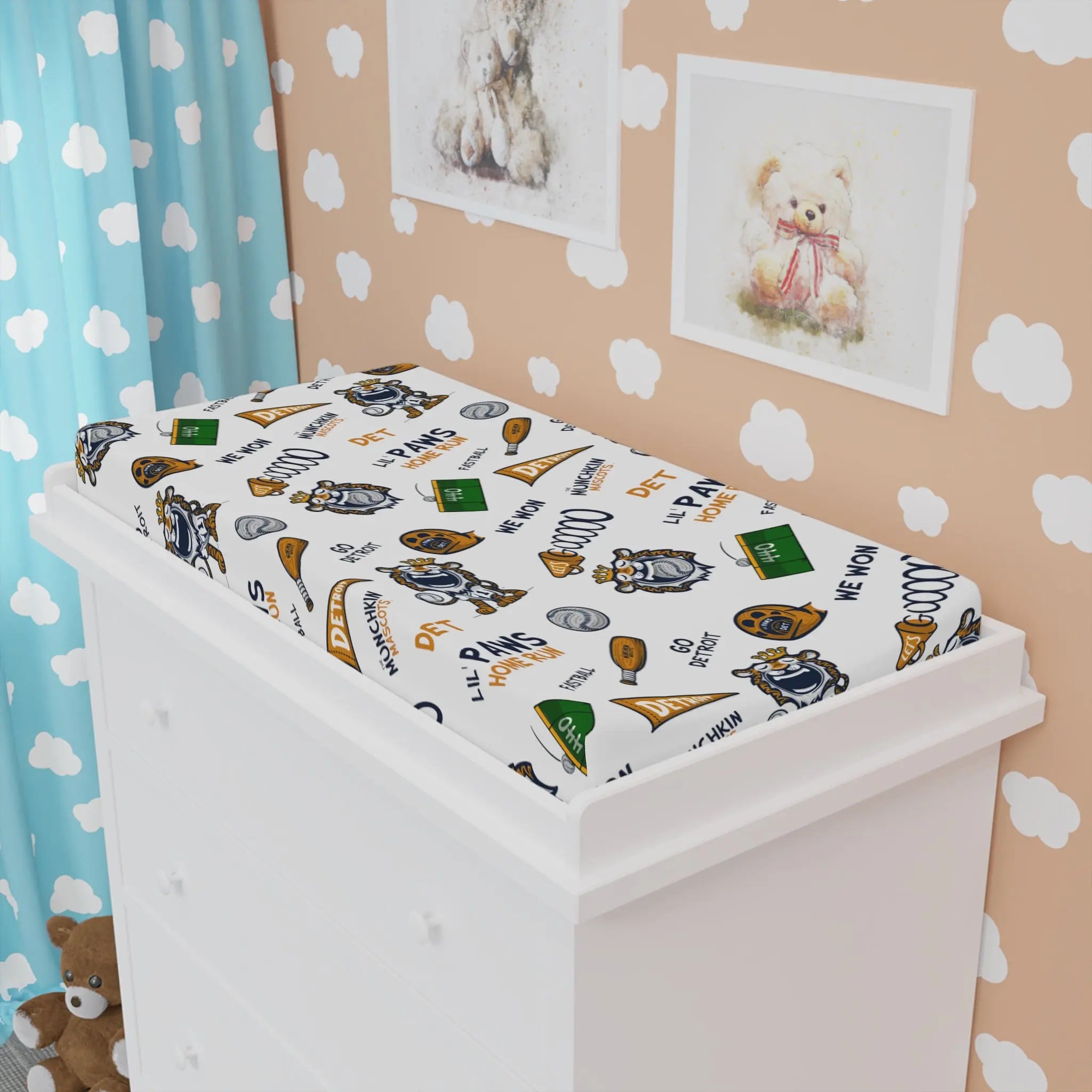 Baby Changing Pad Cover - Pattern - Lil' Paws DET Baseball Printify