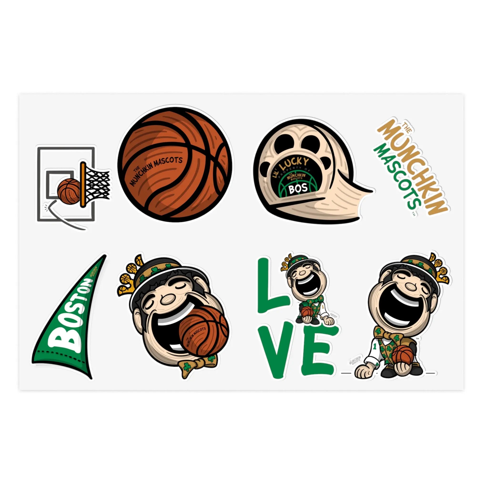 Sticker Sheets - Mascots - Lil' Lucky BOS Basketball Printify