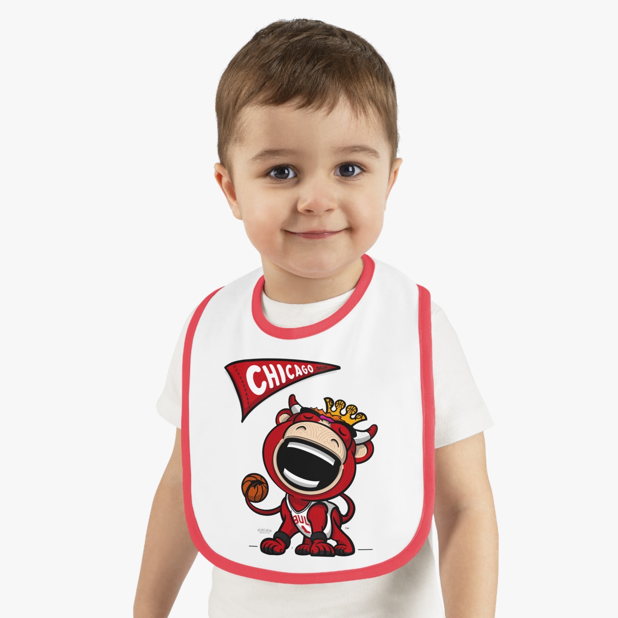 Baby Contrast Trim Jersey Bib - Flag + LilBenny - Lil' Benny CHI Basketball Printify